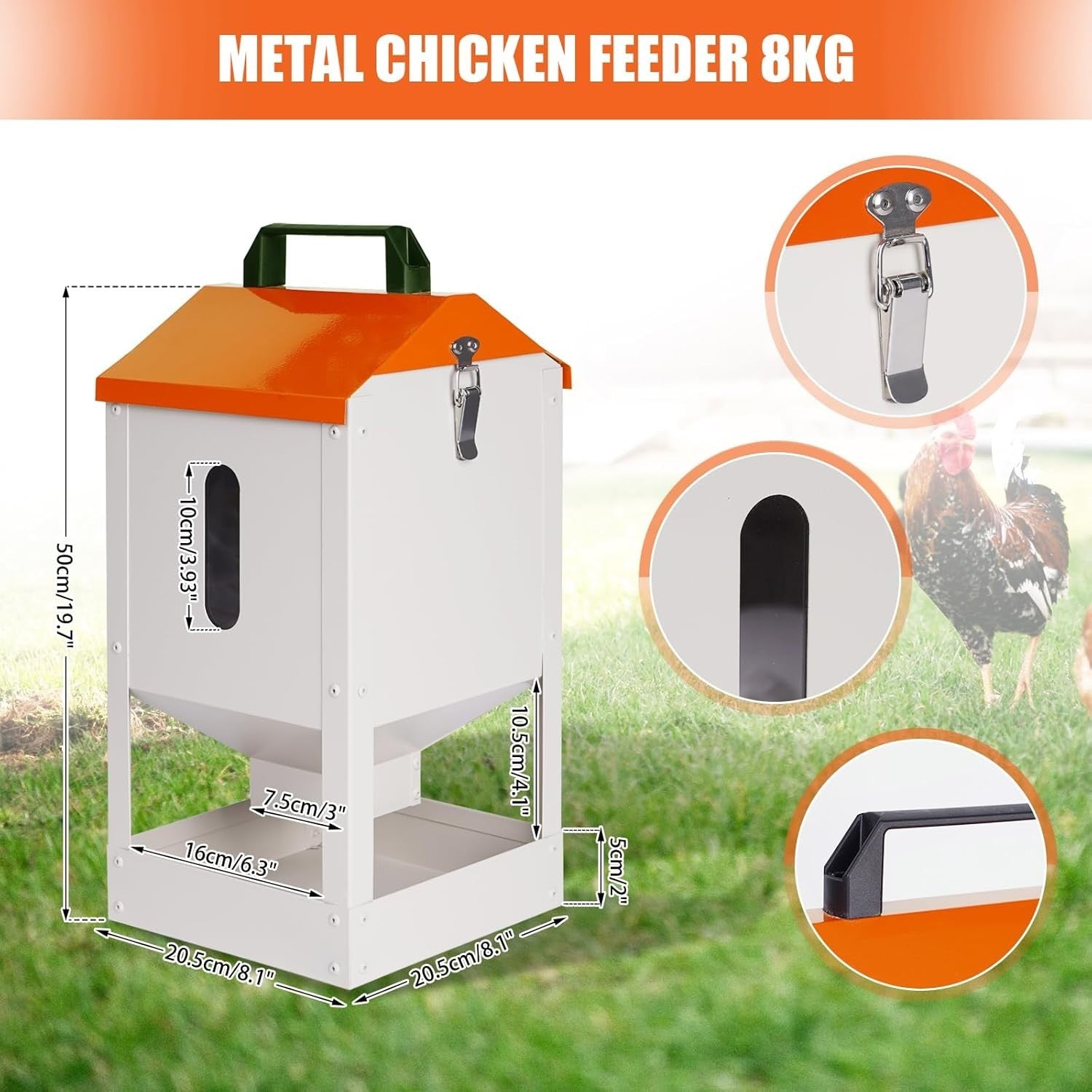 8KG Metal Chicken Feeder Automatic Trough Orange