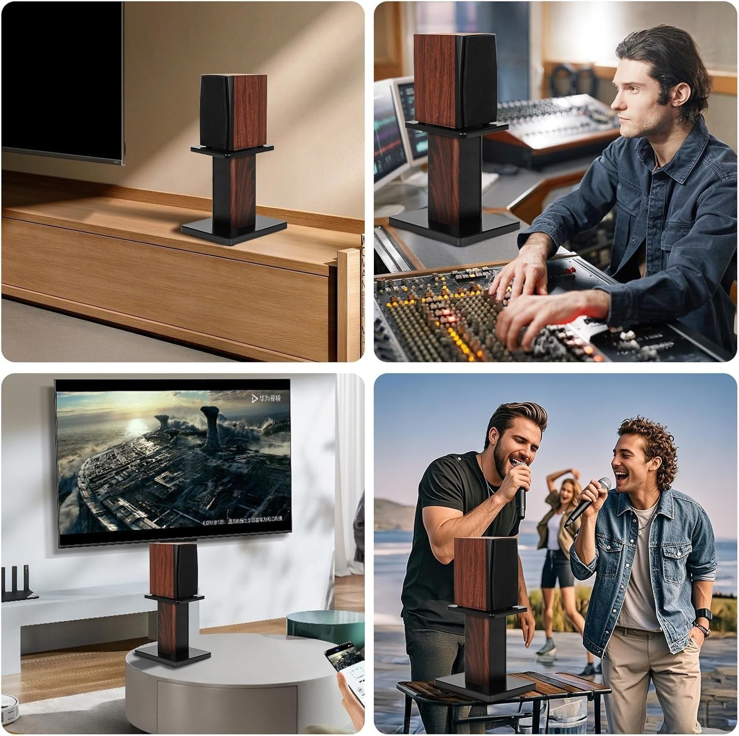 30cm Wood Speaker Stands HiFi Heavy Duty MDF Set Sand Fill Design