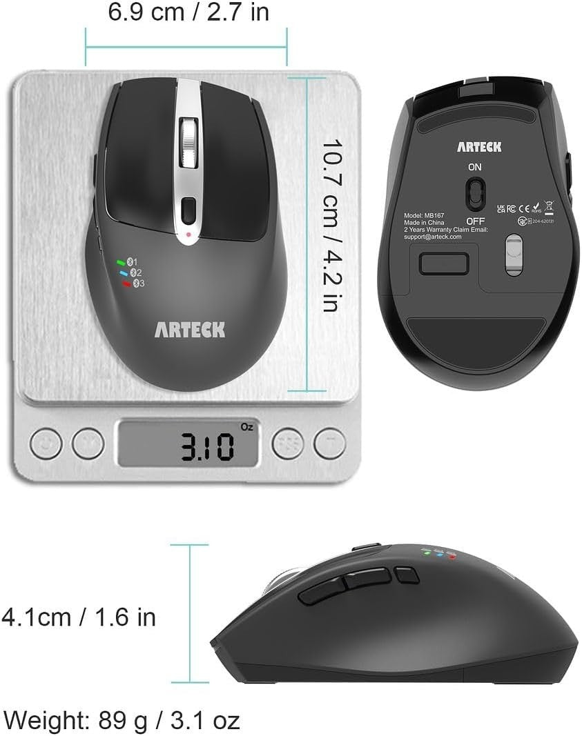 Multi-Device Bluetooth Mouse Silent Click Rechargeable Ergonomic Office PC