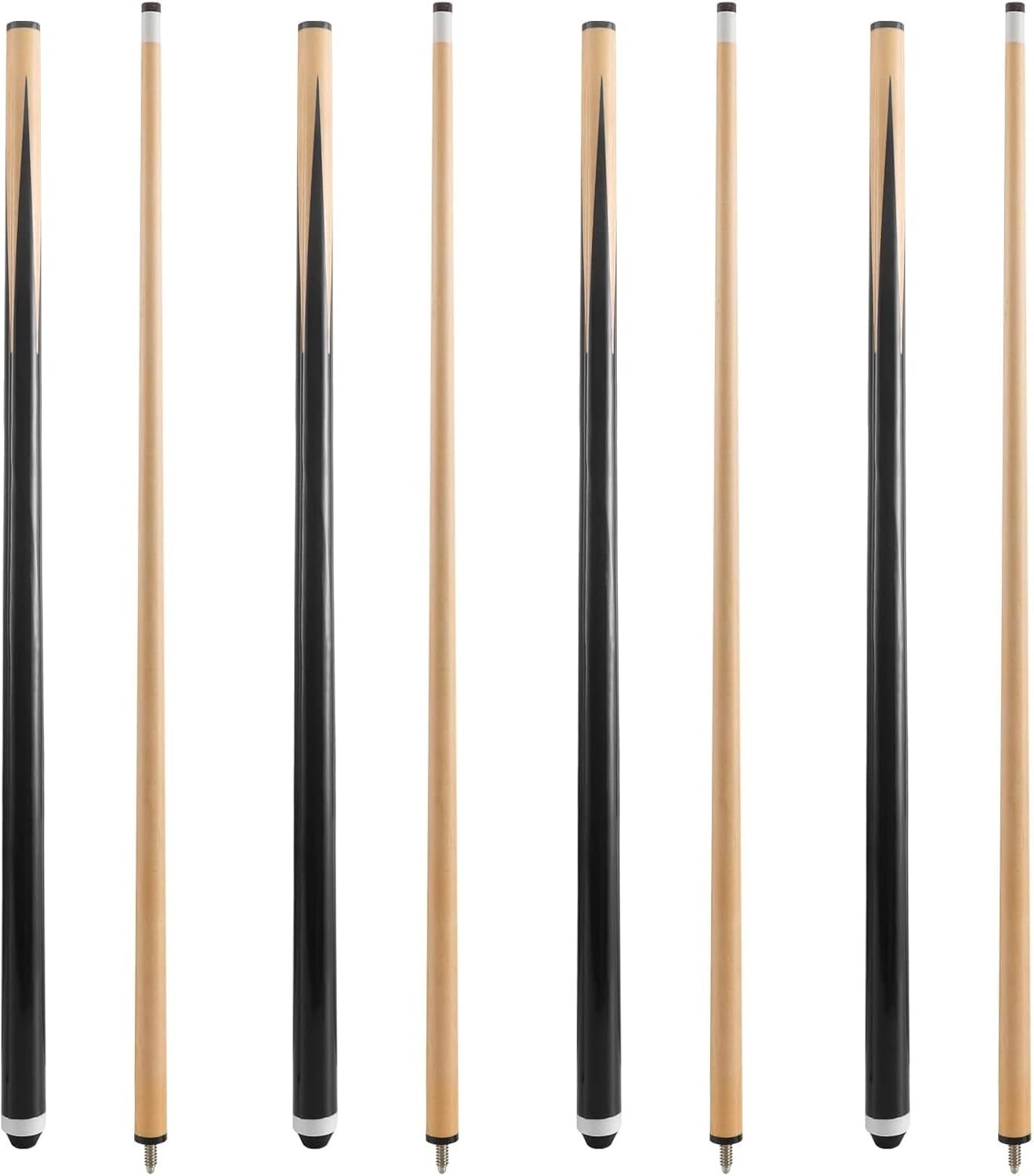 4x 58in Pool Cue Sticks 13mm Tip Hardwood 2 Piece House Bar Set