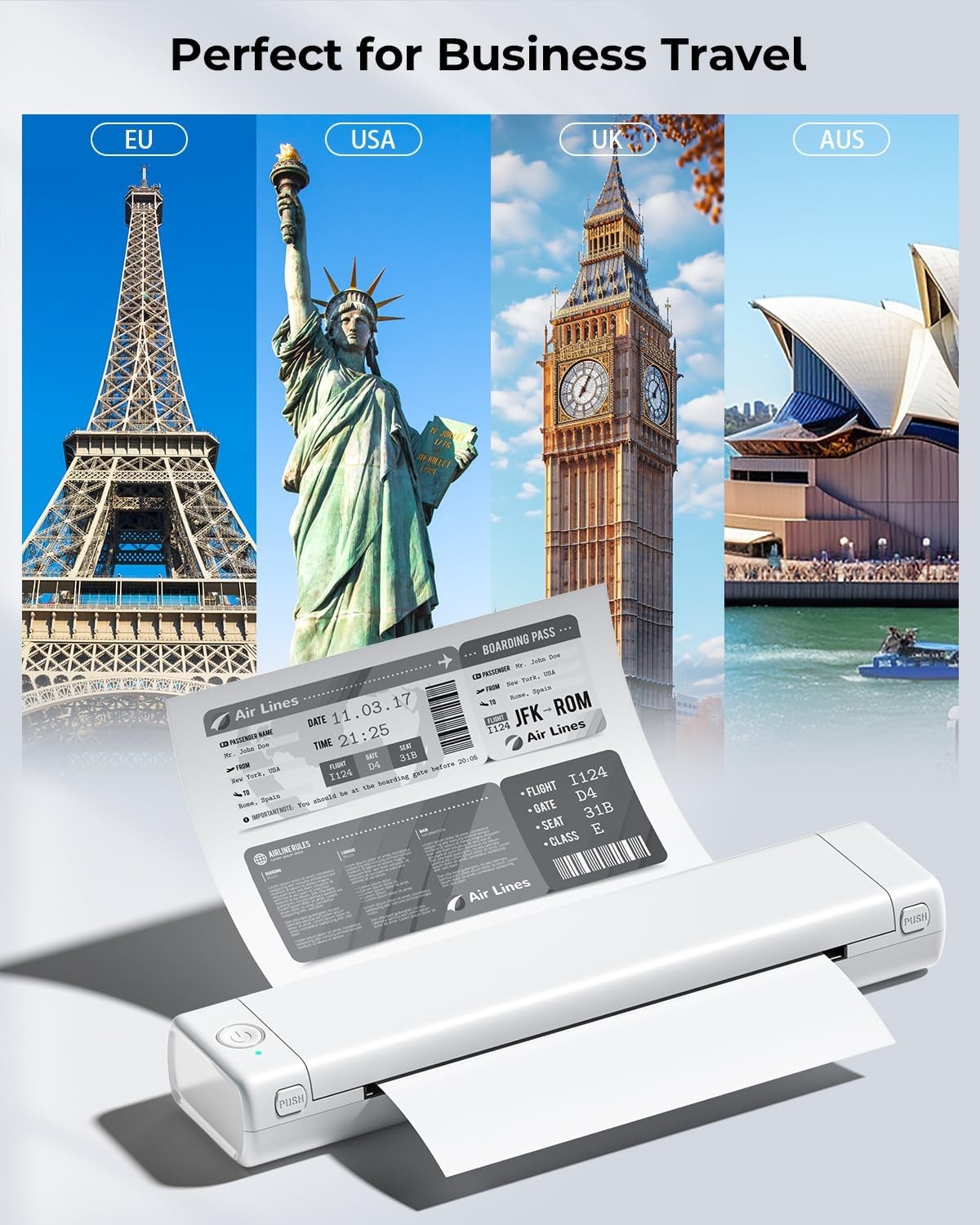 A4 Portable Thermal Printer Bluetooth Wireless Inkless White