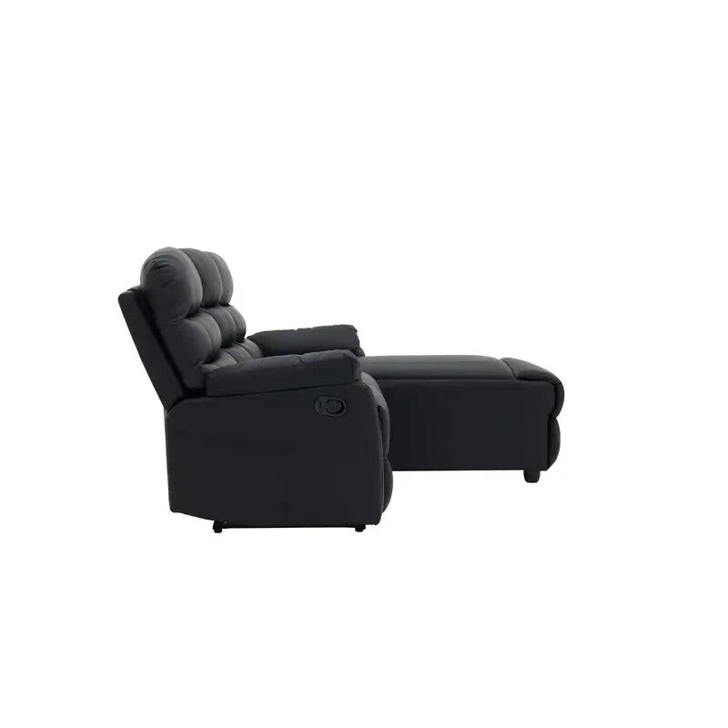3 Seater Recliner Sofa With Chaise Black Faux Leather Left Recline Couch