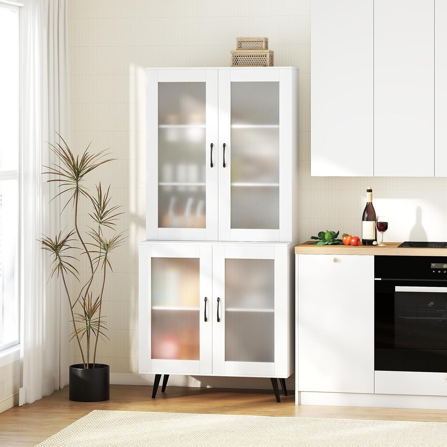 5-Tier Kitchen Cupboard with 4 Doors Adjustable Shelf Storage White