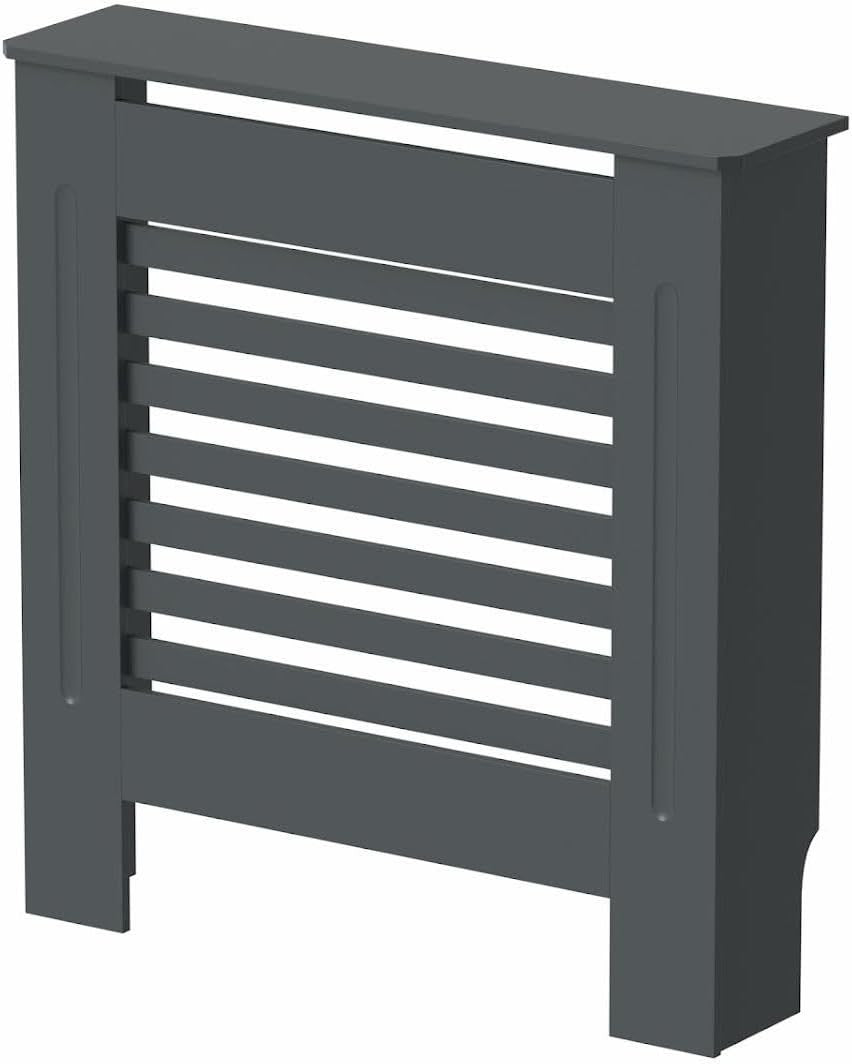 Grey Radiator Cover Modern Horizontal Slat W78xH81.5cm MDF Heater Cabinet