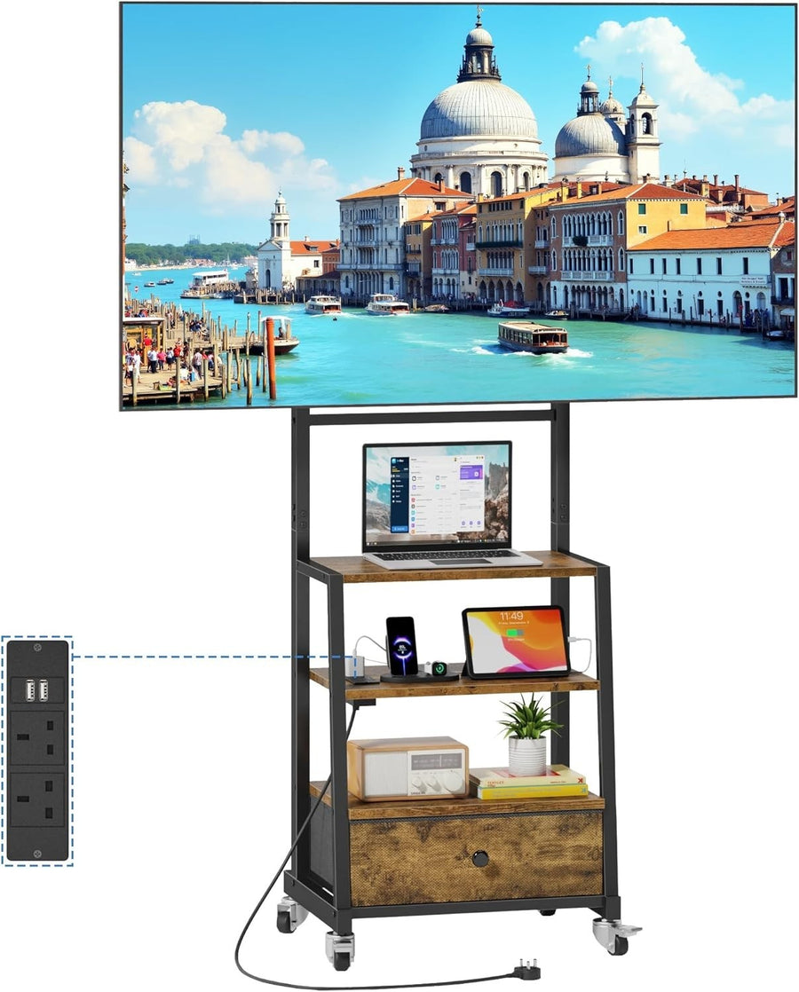 Adjustable Rolling TV Stand with Mount, Drawer Storage & Power Outlets L