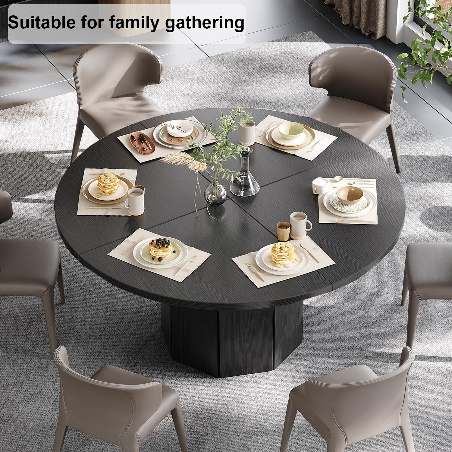 Black Oak Marble Dining Table 4-6 Seater Modern Kitchen 120cm