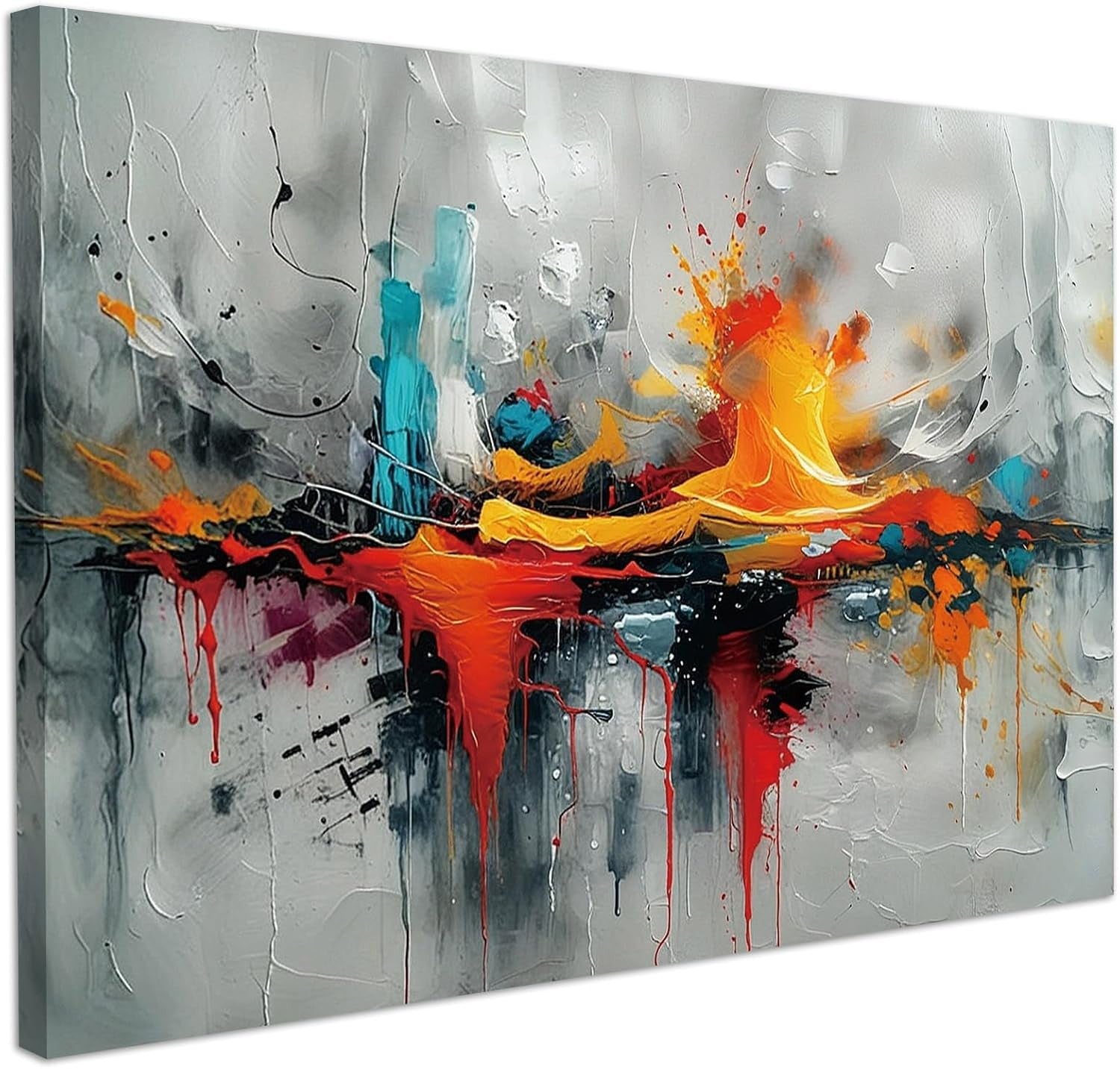 Abstract Canvas Wall Art Blue Orange Modern Framed Painting 59x39cm Home Decor