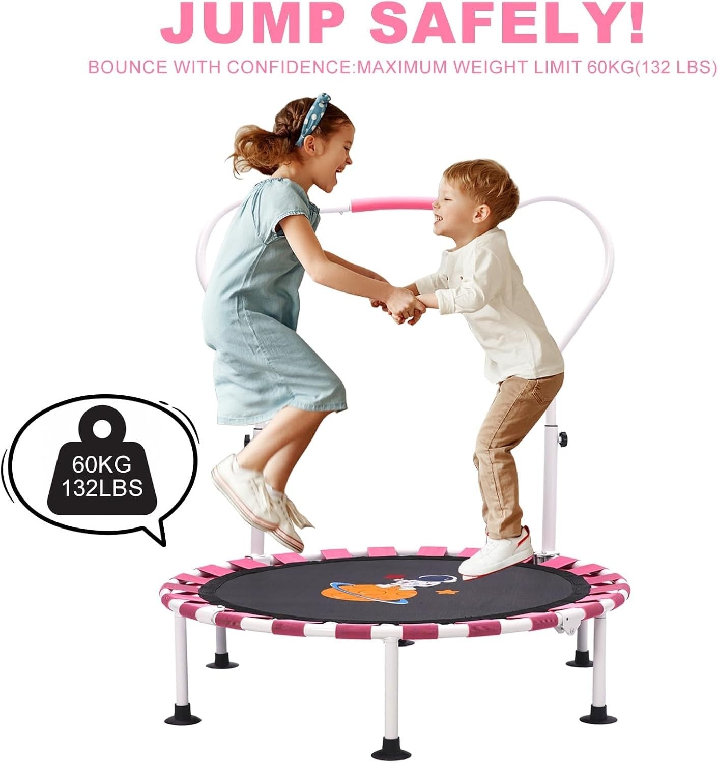 39in Toddler Trampoline Height Adjustable Foldable Kids Indoor Pink