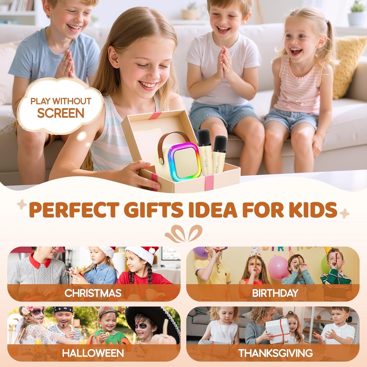 Kids Karaoke Machine 2 Microphones Bluetooth LED Voice Changer