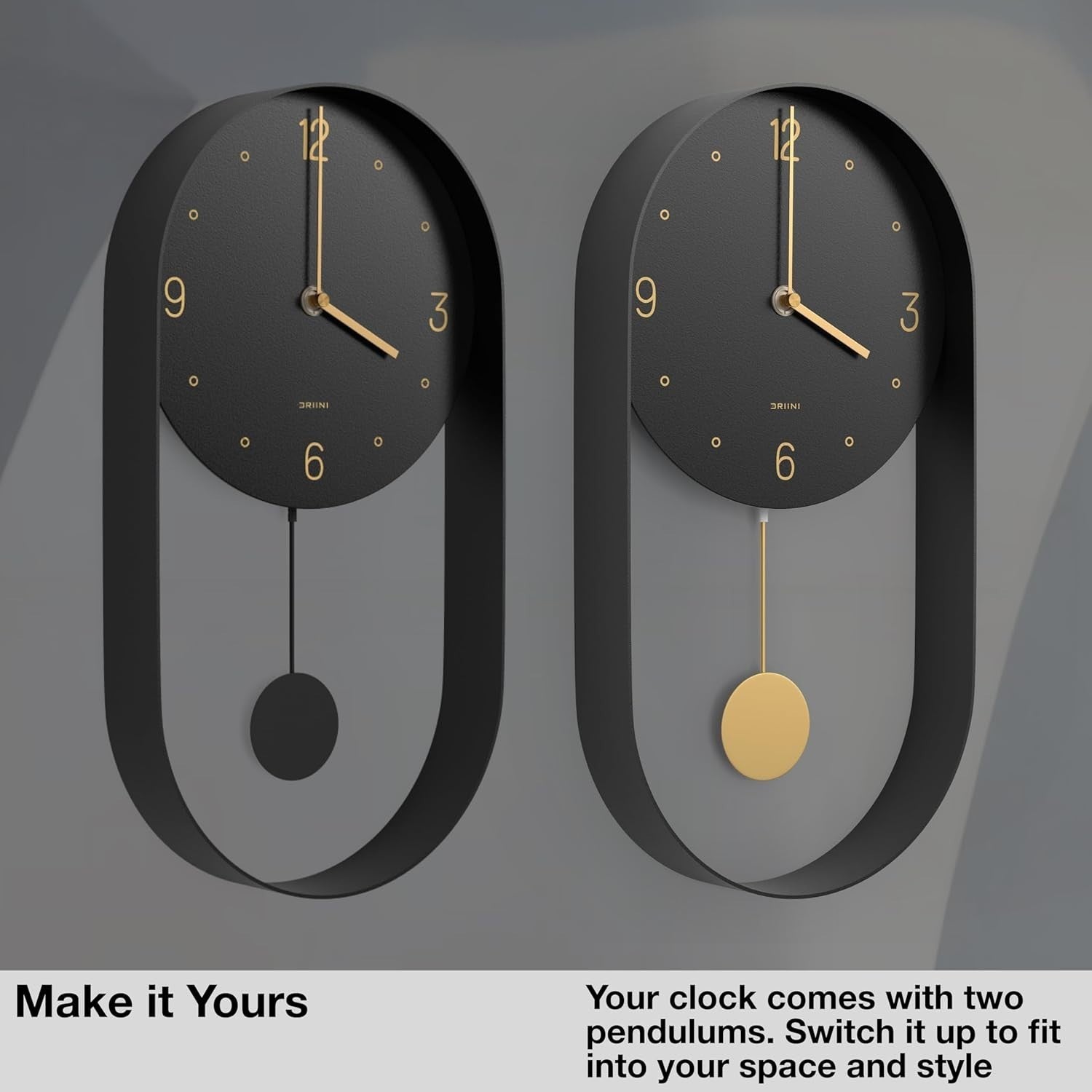 Modern Silent Wall Clock 8" Face Gold Pendulum Black Frame Decor