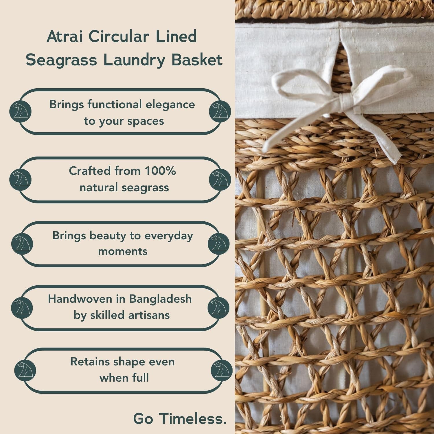 Extra Large Seagrass Laundry Basket with Lid & Removable Liner | Handwoven Hampe