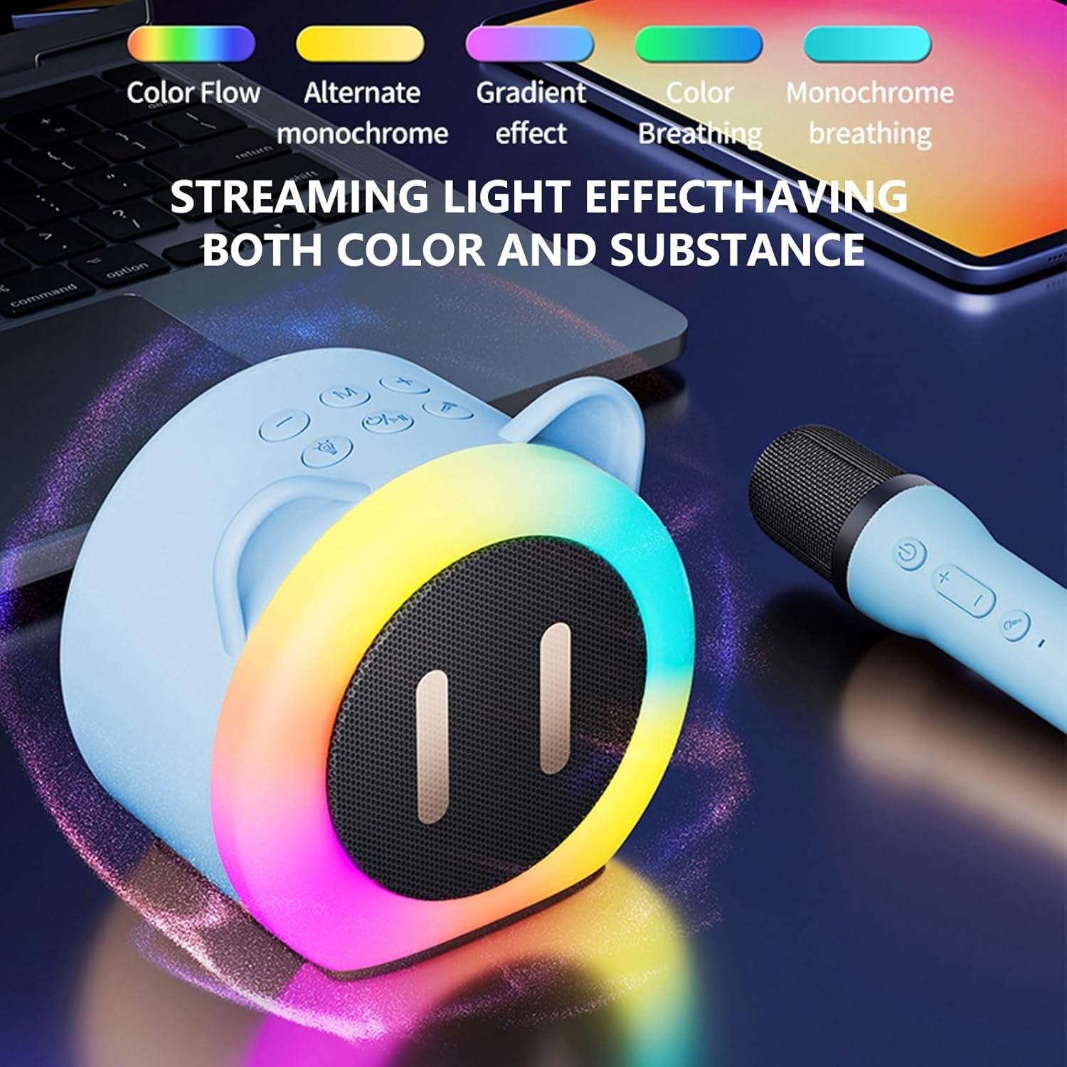Kids Karaoke Machine Bluetooth Speaker 2 Mics LED Lights