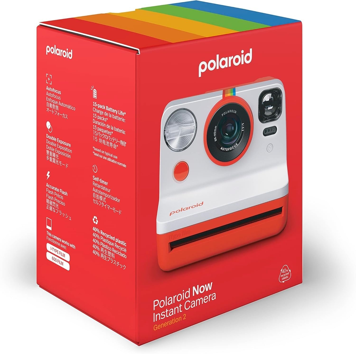 Instant Camera Red USB-C Rechargeable Double Exposure Photo Camera