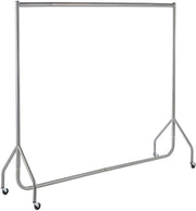 Heavy Duty Clothes Rail 6ft Steel Silver, 100kg Load, Free Standing with Wheels