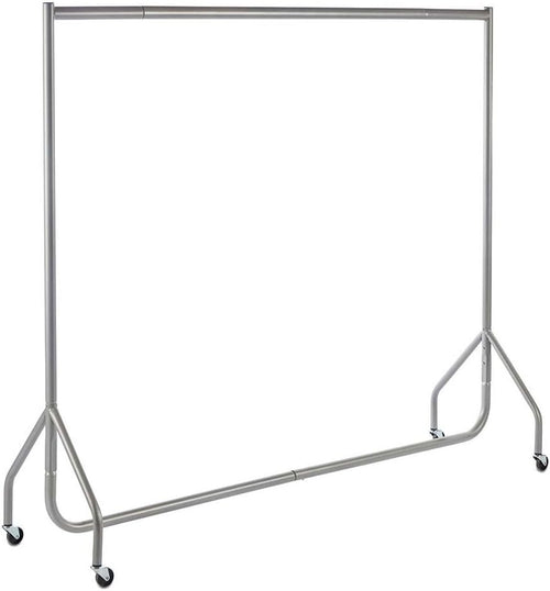 Heavy Duty Clothes Rail 6ft Steel Silver, 100kg Load, Free Standing with Wheels