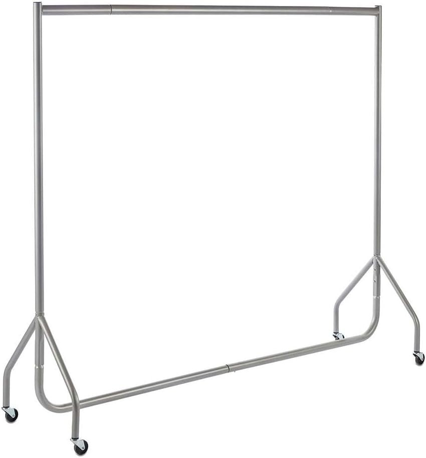 Heavy Duty Clothes Rail 6ft Steel Silver, 100kg Load, Free Standing with Wheels