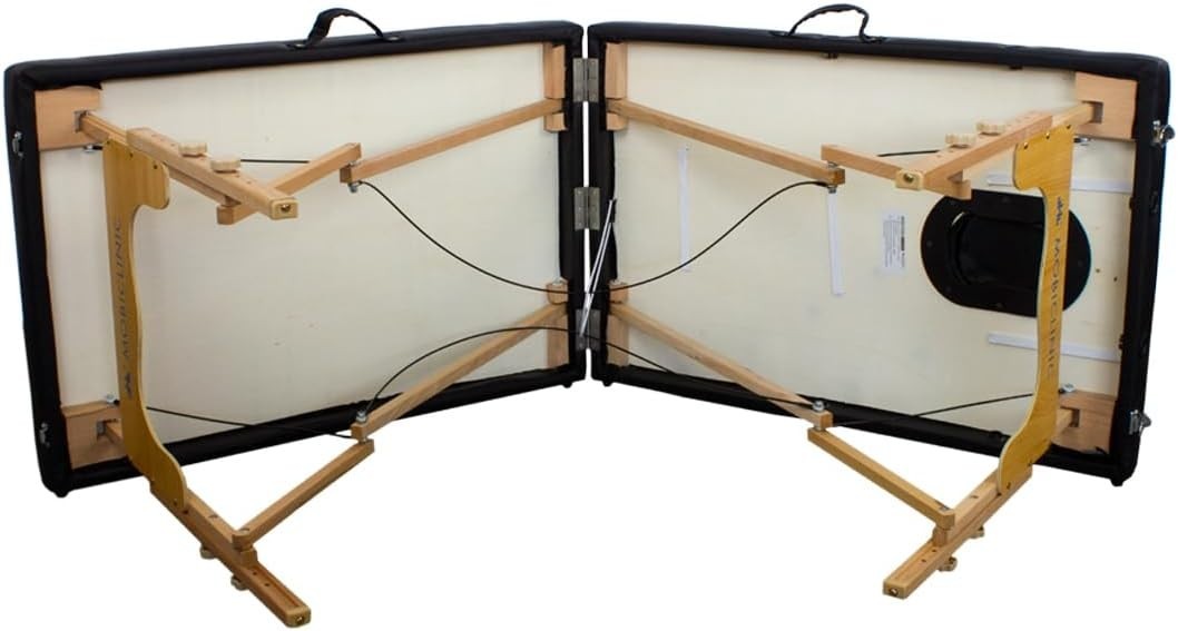 Portable Massage Table 2-Section Wooden Adjustable Therapy Bed w/ Headrest Black
