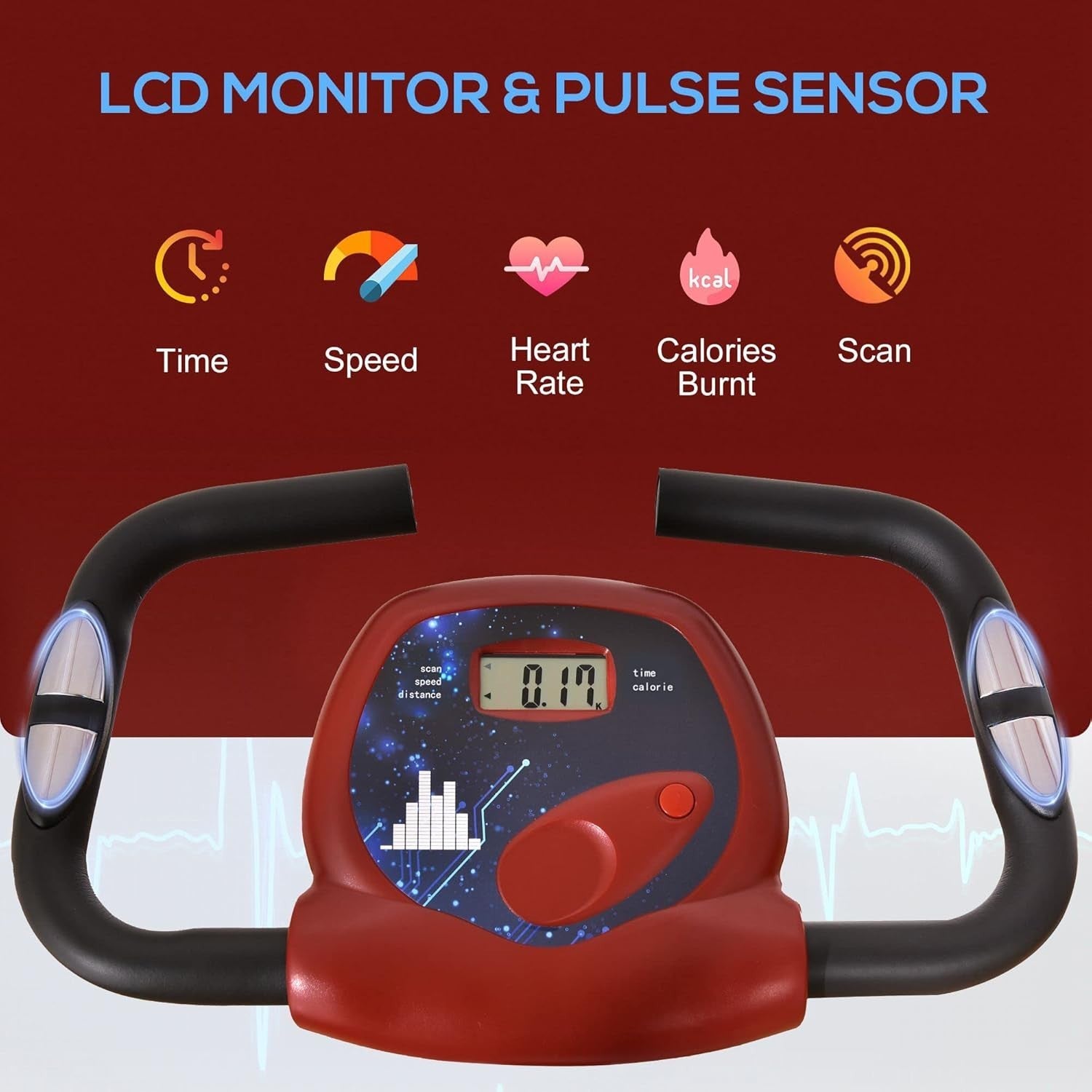 Red Folding Exercise Bike 8-Level Magnetic Resistance LCD Pulse Home Trainer
