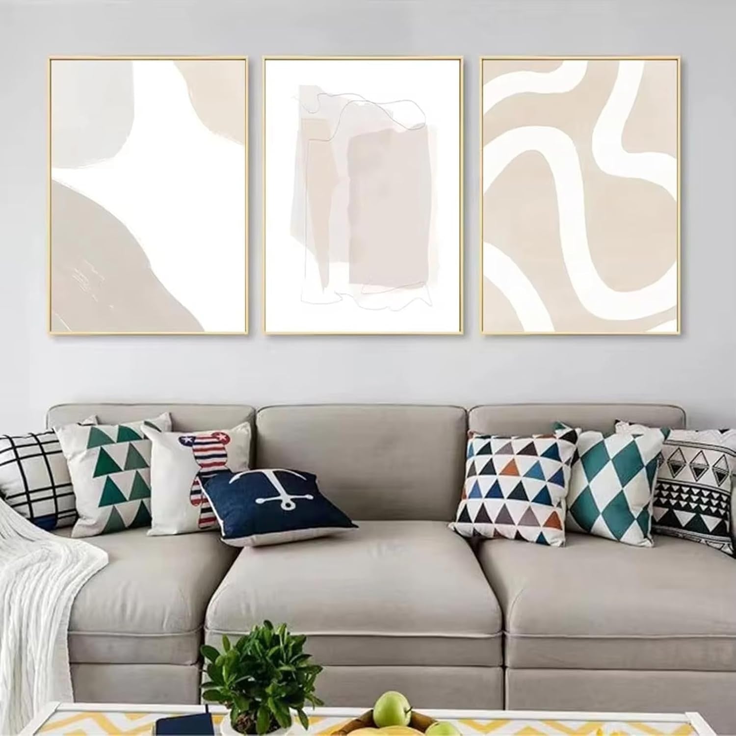 Beige Abstract Wall Art Set of 3 Minimalist Canvas 40x30cm