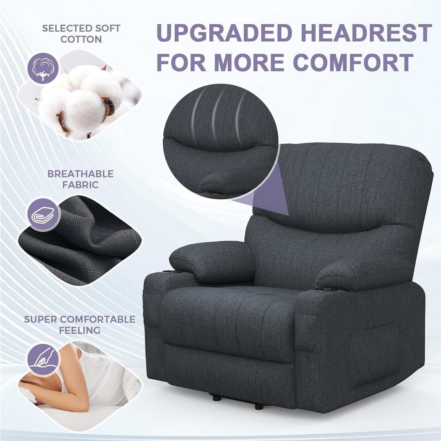 Electric Lift Recliner Chair Massage Heat Oversized w/ USB Type-C Footrest