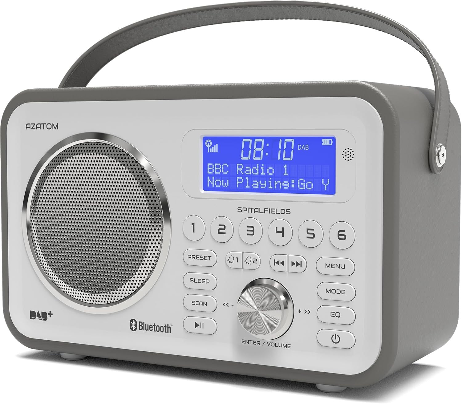Grey Portable DAB DAB+ FM Digital Radio Bluetooth Rechargeable Dual Alarm