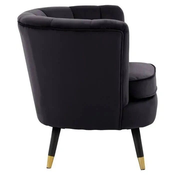 Black Velvet Shell Accent Chair Gold Tip Legs Curved Armchair Modern Seat