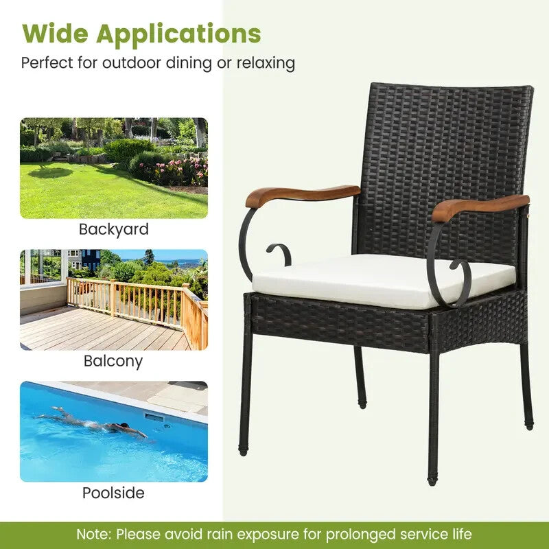 2x Rattan Garden Chairs Set with Cushions – Metal Frame, 89cm High, 180kg