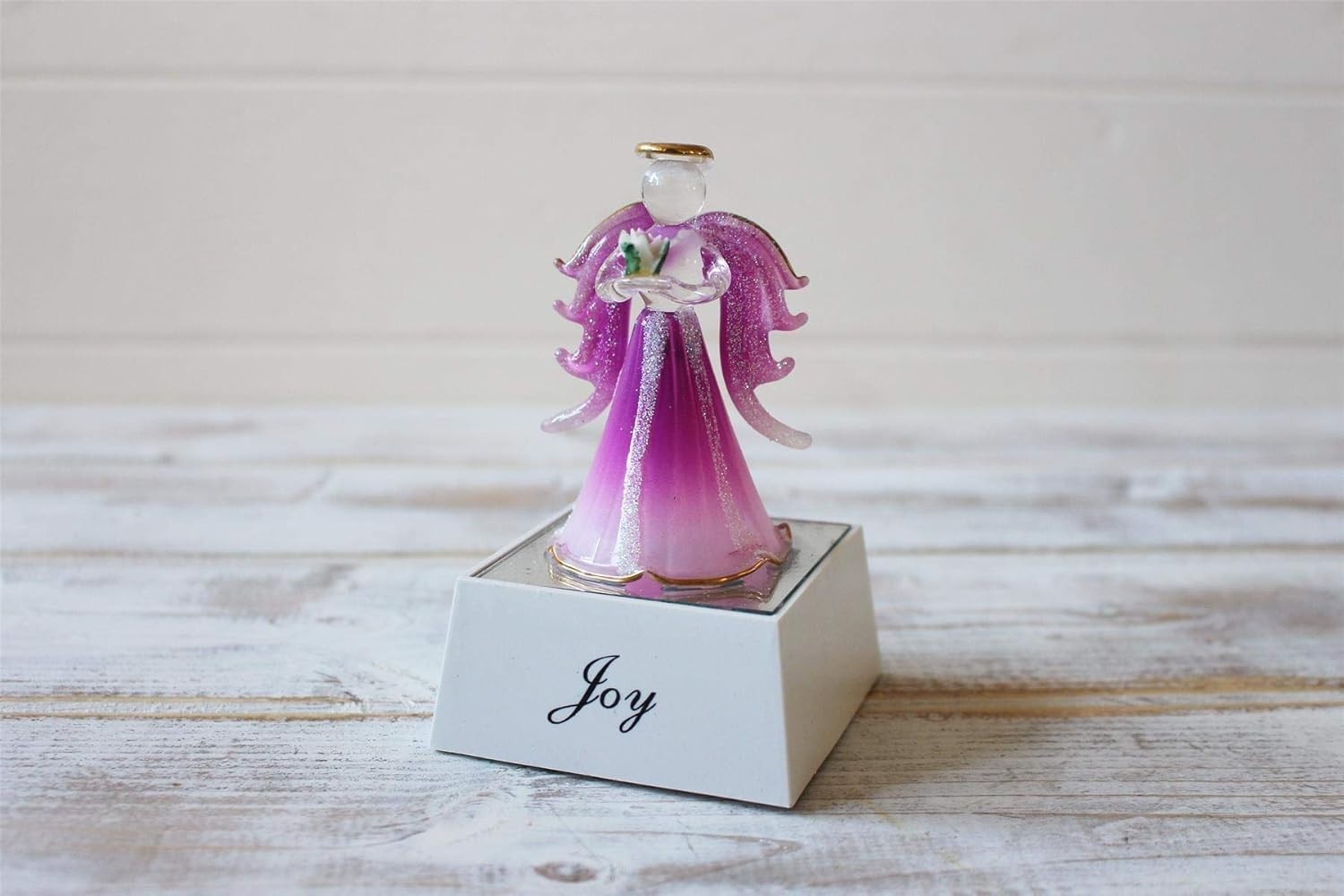 Glass Pink Angel Ornament with Light-Up Base | LED Gift Décor | Gold Gilded