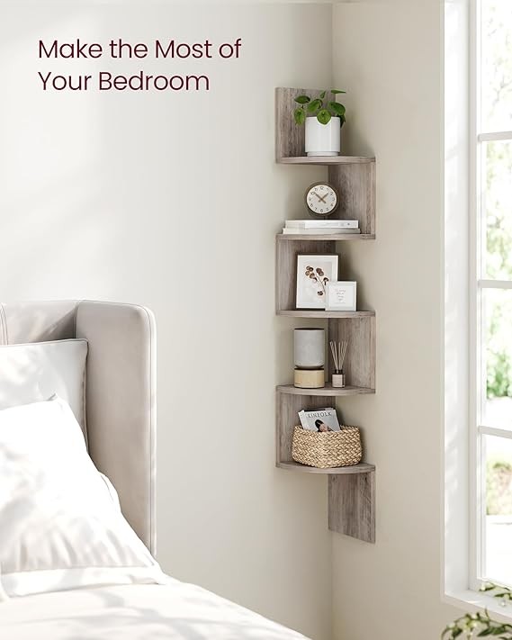 5-Tier Corner Wall Shelf Modern Floating Display Unit for Home Office & Bedroom