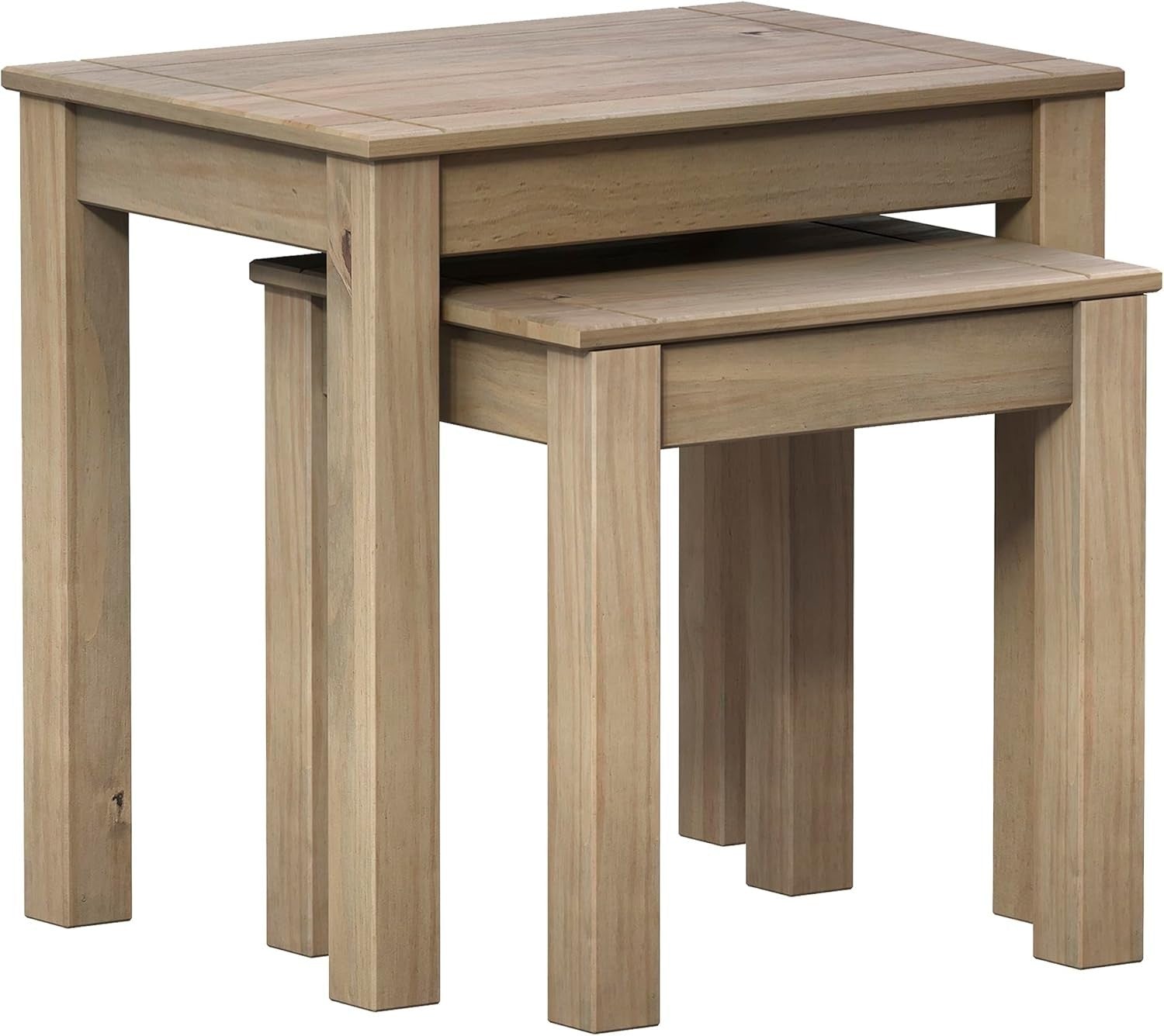 Modern Nesting Coffee Side Tables Pine Wood Living Room Furniture Beige New