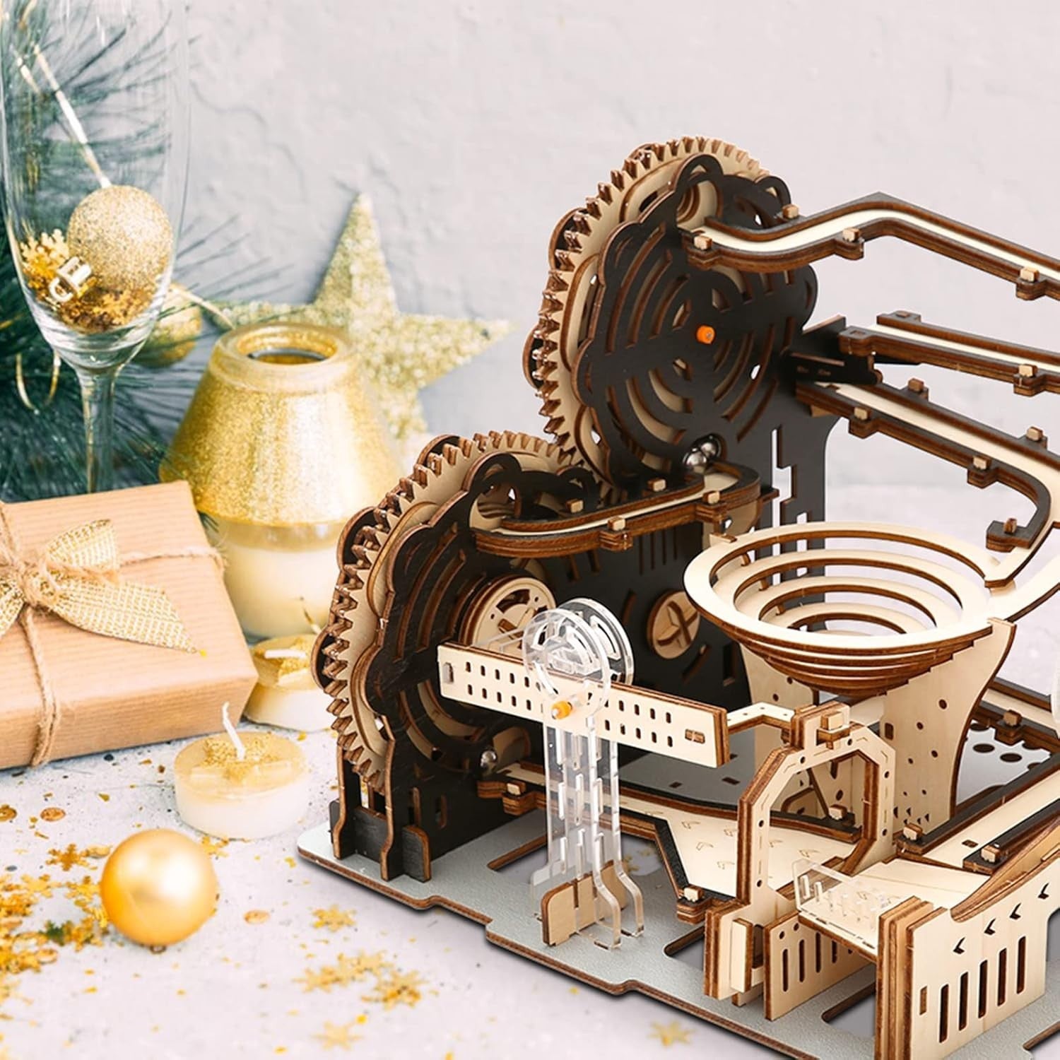 3D Wooden Marble Maze Puzzle Toy – Mechanical DIY Model with 196 PCS