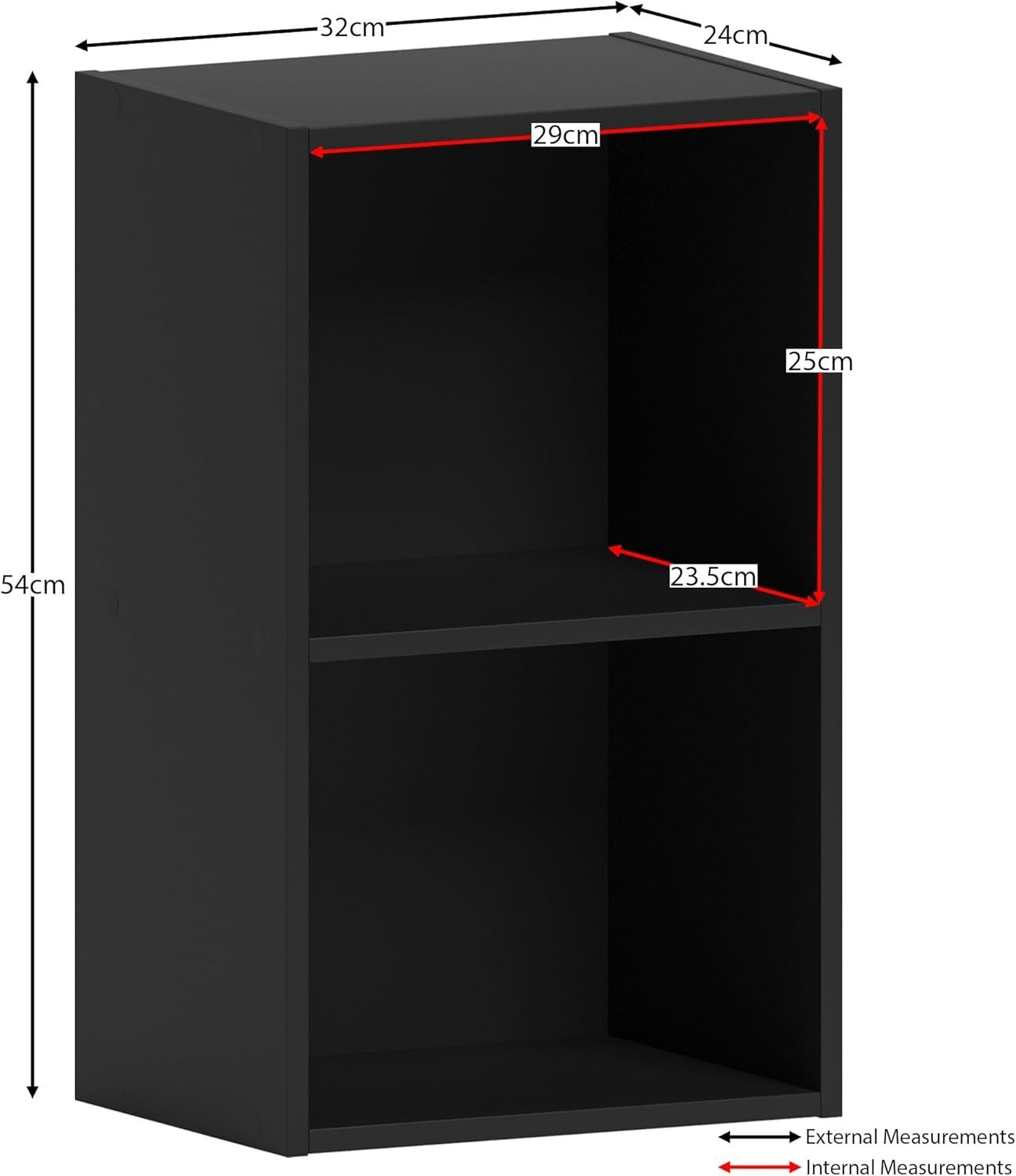 2 Tier Black Wooden Cube Bookcase Small Storage Shelf for Living Room Office