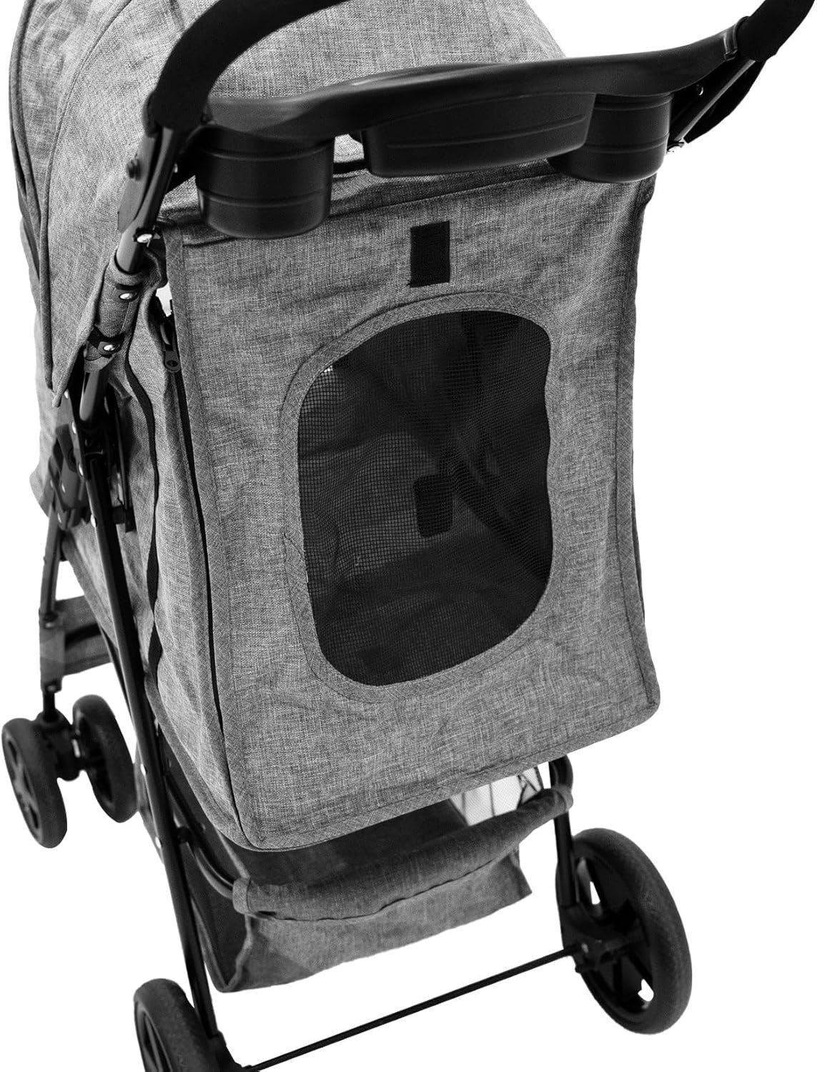 Woven Grey Pet Stroller Pushchair Foldable Travel Pram for Dogs Cats