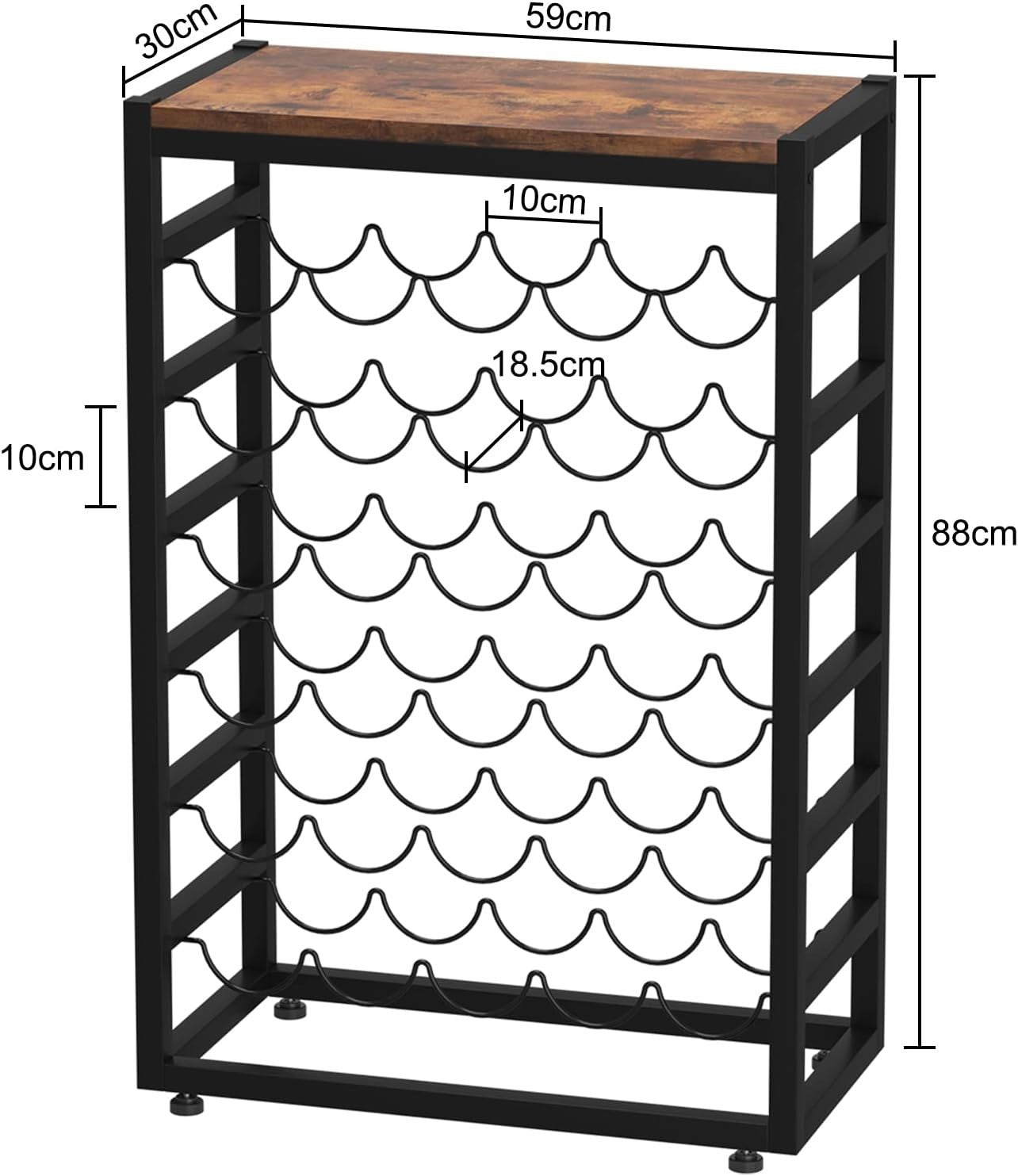 30 Bottle Wine Rack Floor Stand with Wooden Top, 6-Tier Metal Storage