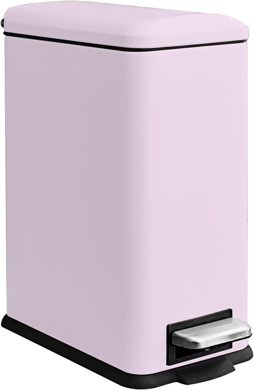 10L Pink Stainless Steel Pedal Bin Slim Bathroom Soft Close Lid