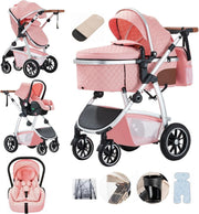 Pink 3in1 Baby Travel System Pram Pushchair Car Seat Adjustable Handle
