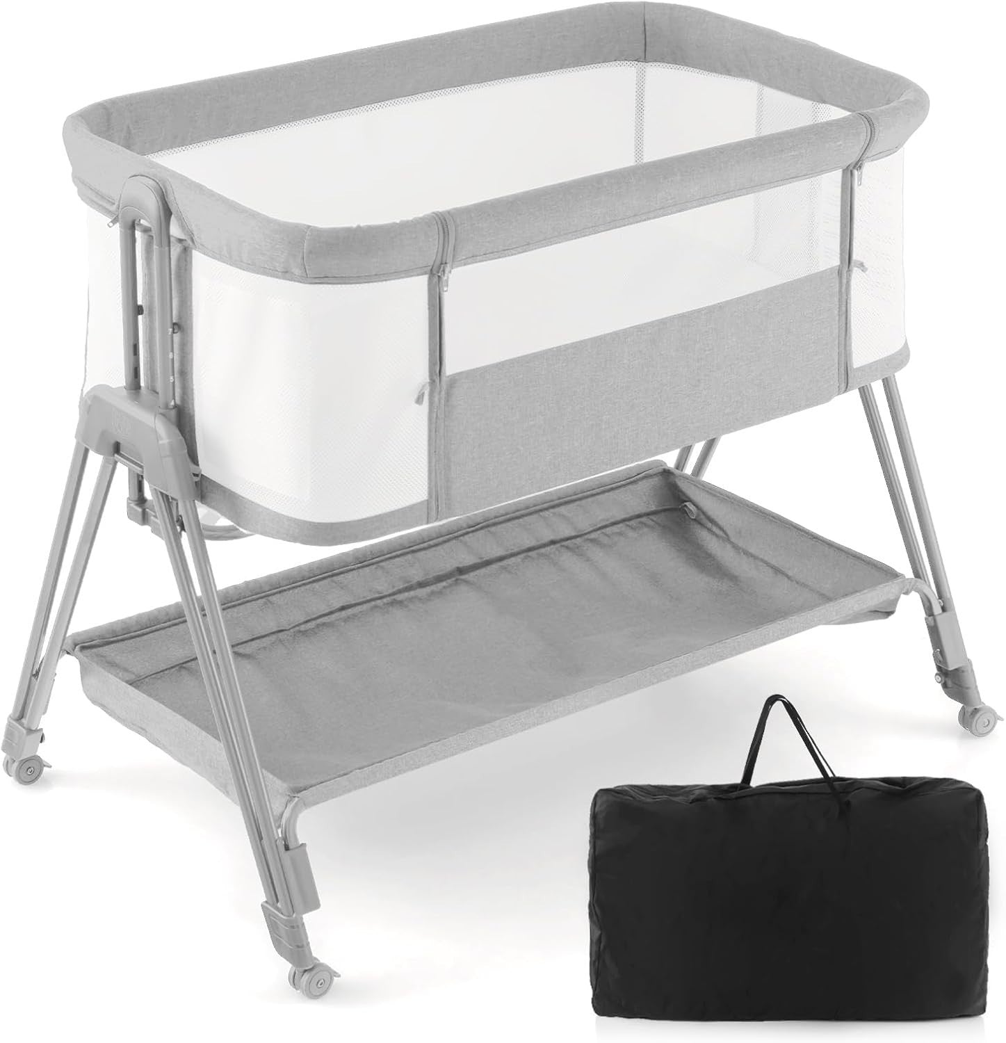 Baby Bedside Crib Adjustable Bassinet with Mattress Newborn Sleeper Grey