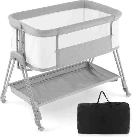 Baby Bedside Crib Adjustable Bassinet with Mattress Newborn Sleeper Grey