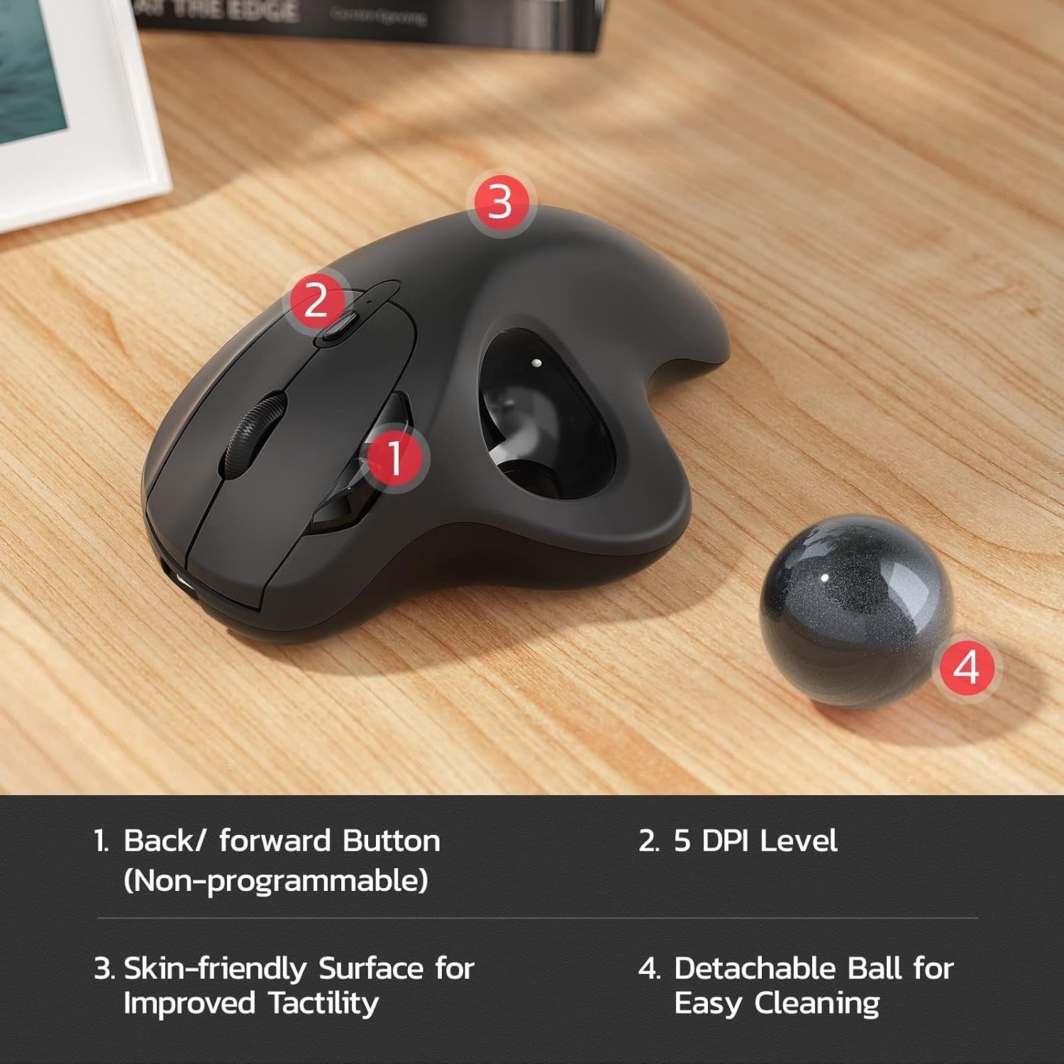Ergonomic Wireless Trackball Mouse Rechargeable Bluetooth USB 3 Mode