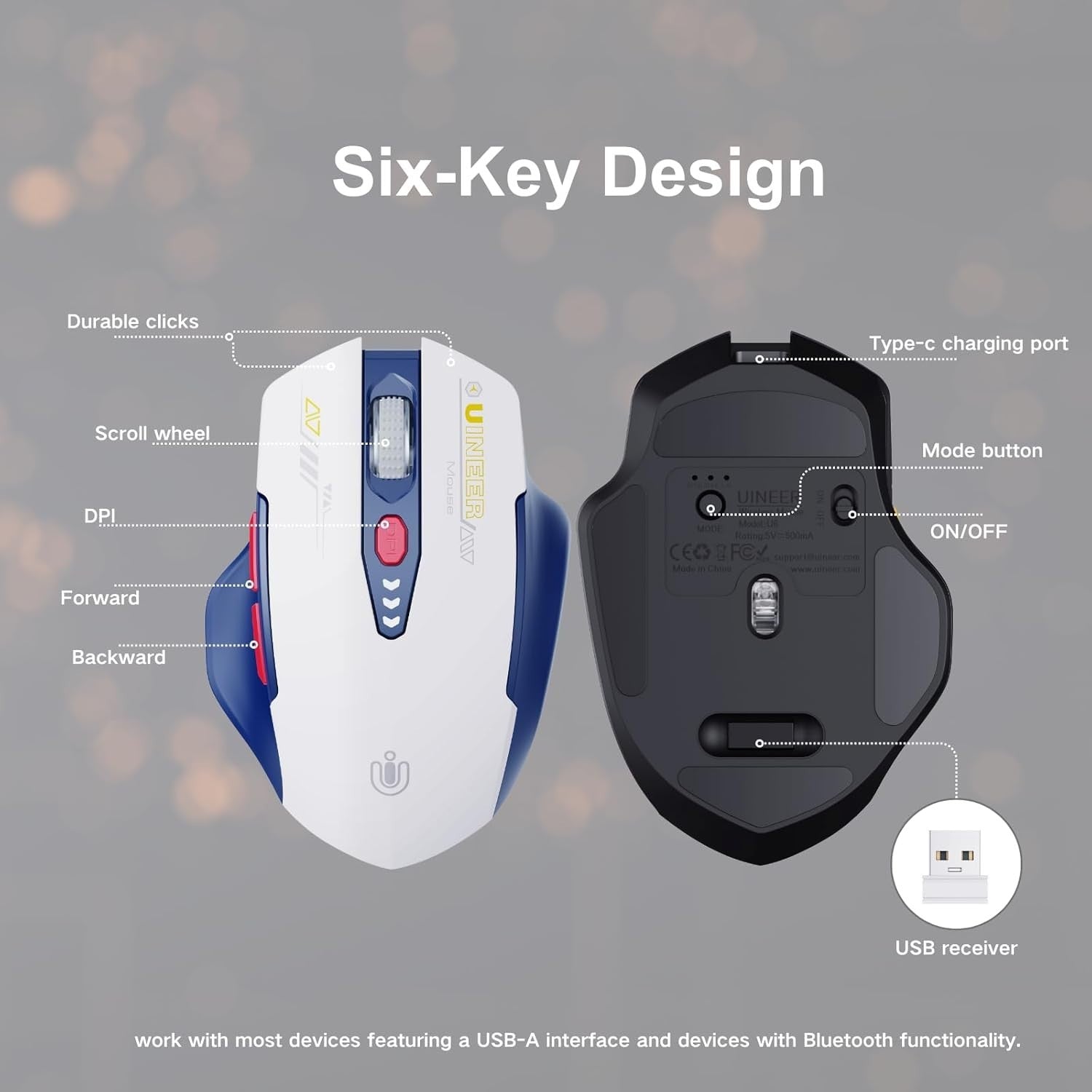 Multi Device Wireless Mouse Bluetooth Tri Mode Rechargeable Adjustable DPI