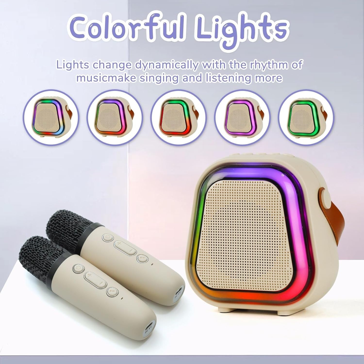 Mini Karaoke Machine Bluetooth Speaker 2 Wireless Mics LED Lights