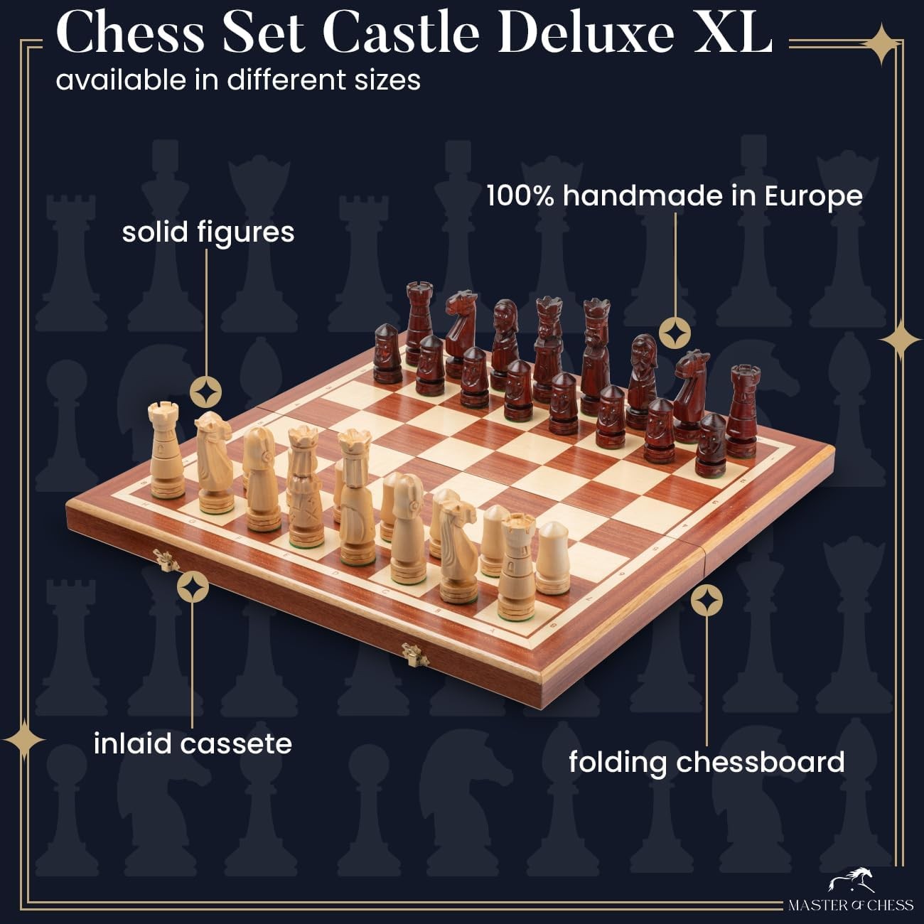 56cm Luxury Inlaid Wooden Chess Set – Handcrafted Folding Board & Tall Weighted