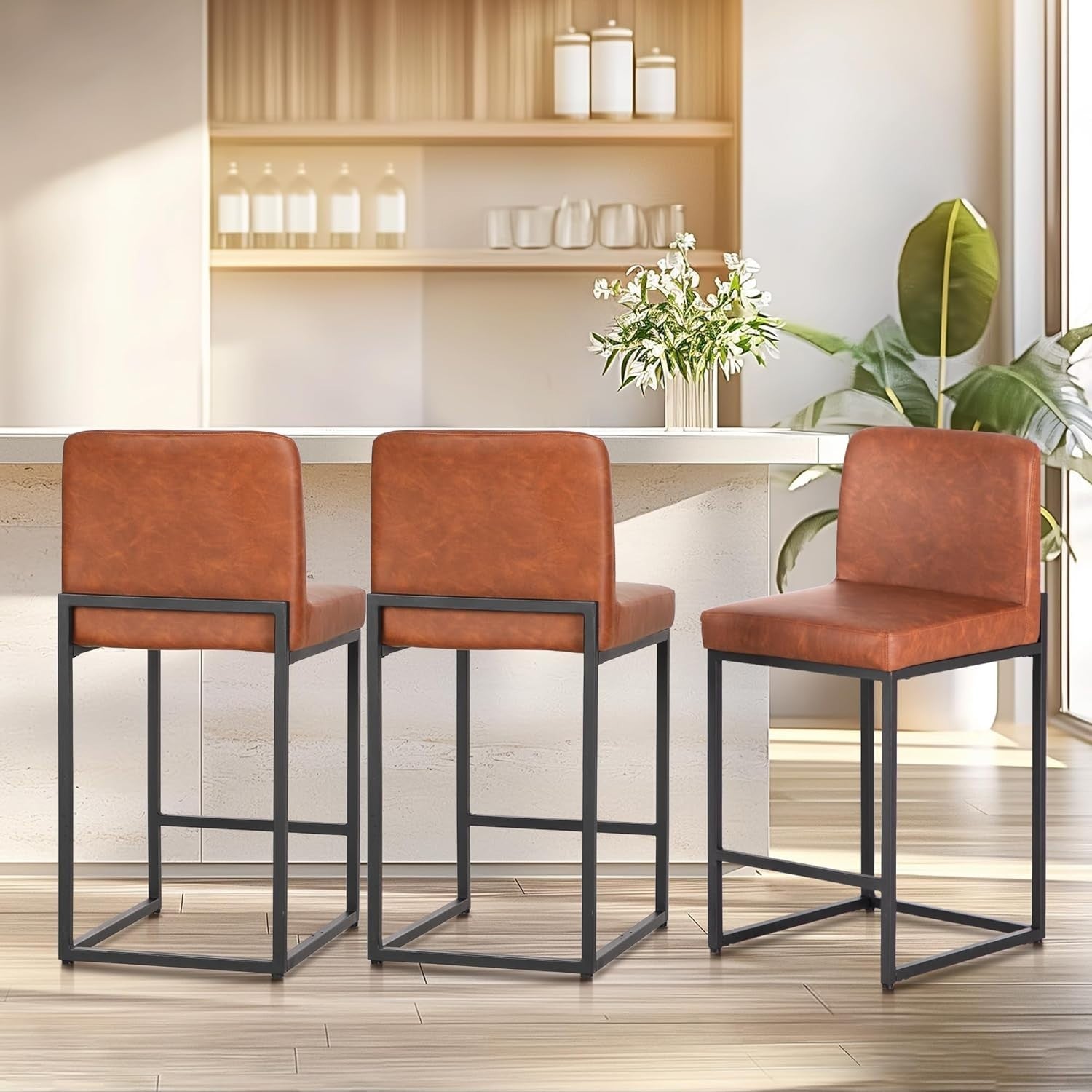 Oversized PU Leather Bar Stools Set of 2 – Comfortable Kitchen & Counter Chairs
