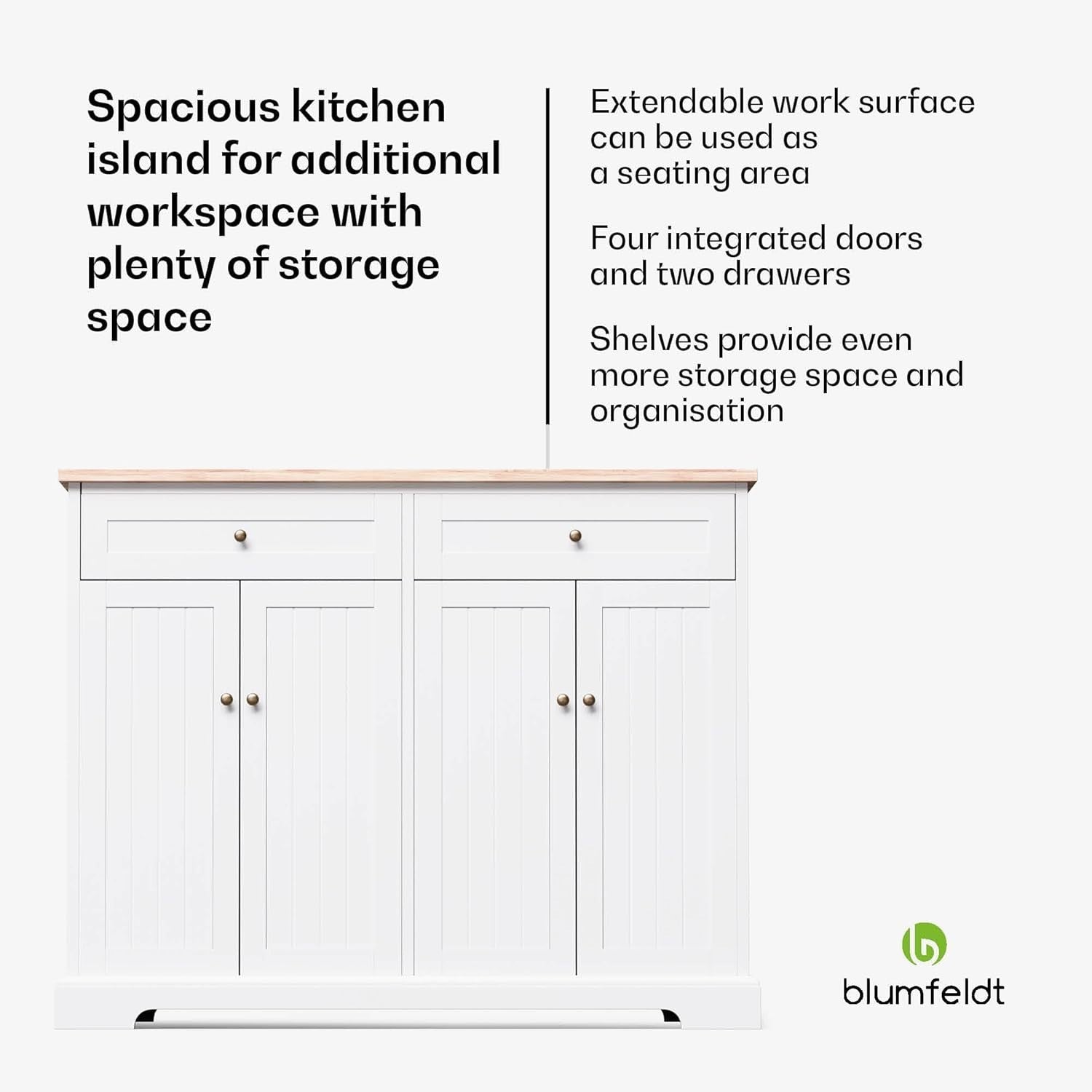 Kitchen Island w/ Extendable Worktop, 2 Drawers, 4 Doors, Storage Unit
