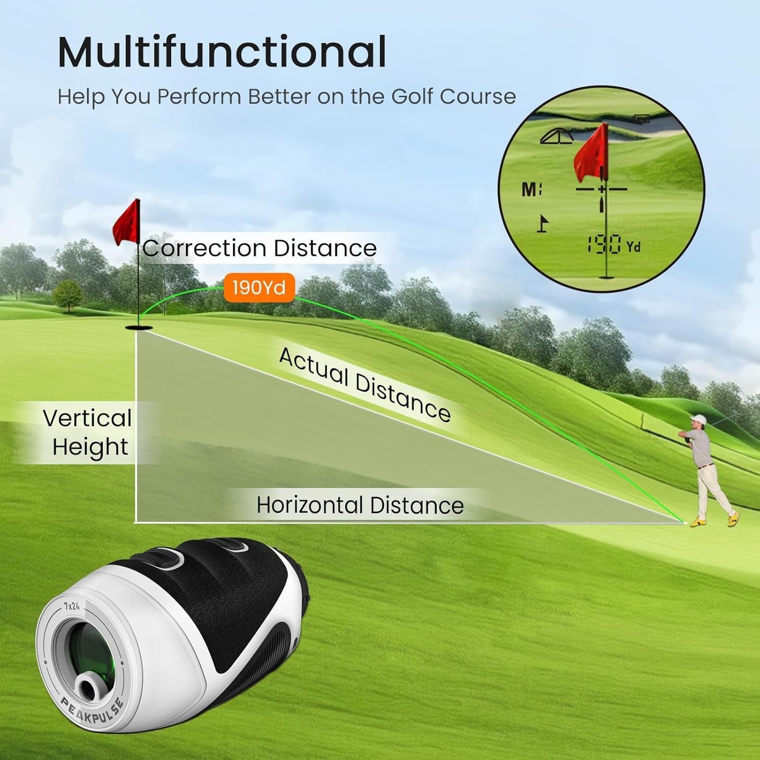 Golf Rangefinder 1200 Yards Slope Flag Lock Vibration HD LCD Rechargeable