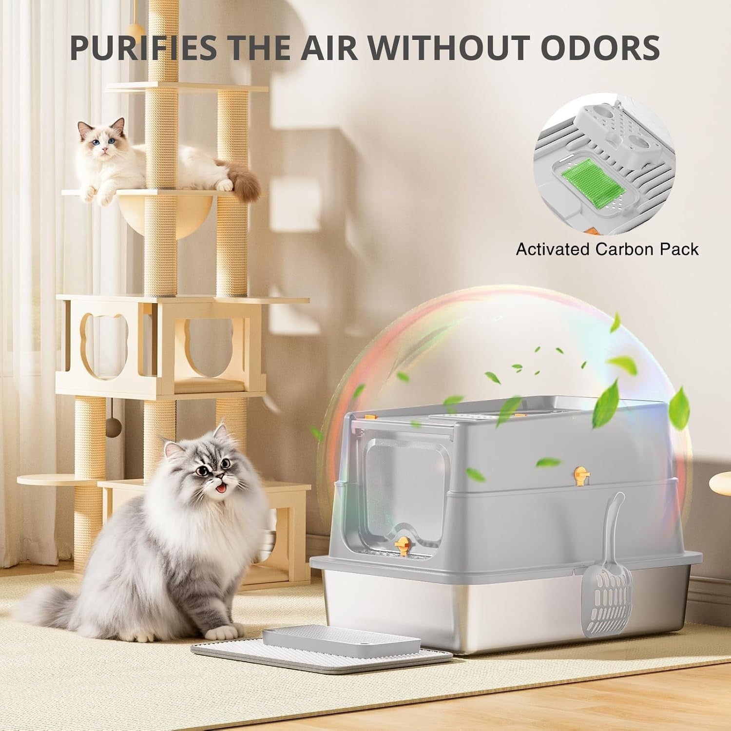 XL Stainless Steel Cat Litter Box Front Top Entry High Sided Grey