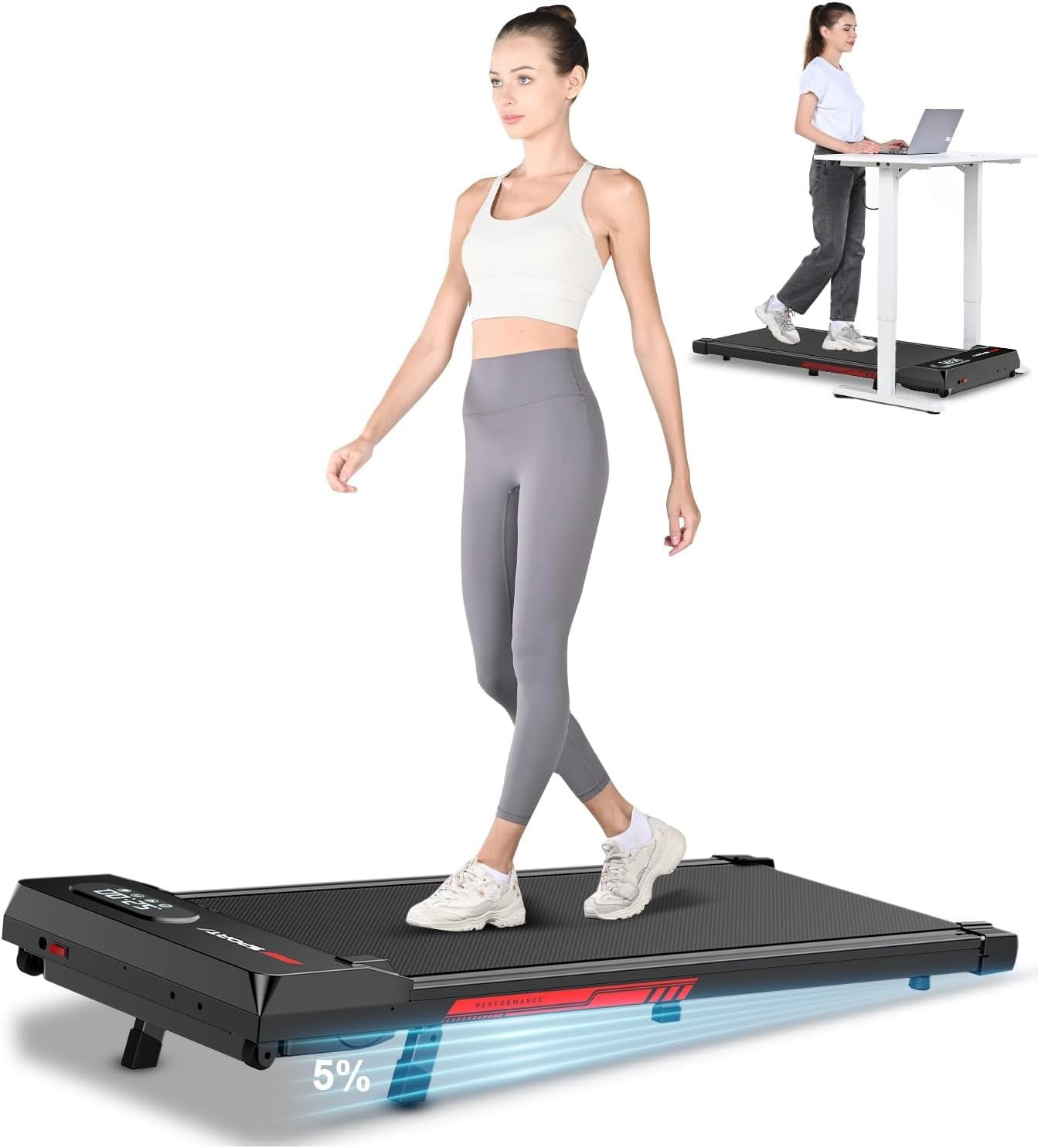 5% Incline Under Desk Walking Pad 2.5HP Quiet Foldable Treadmill 8KM/H Home