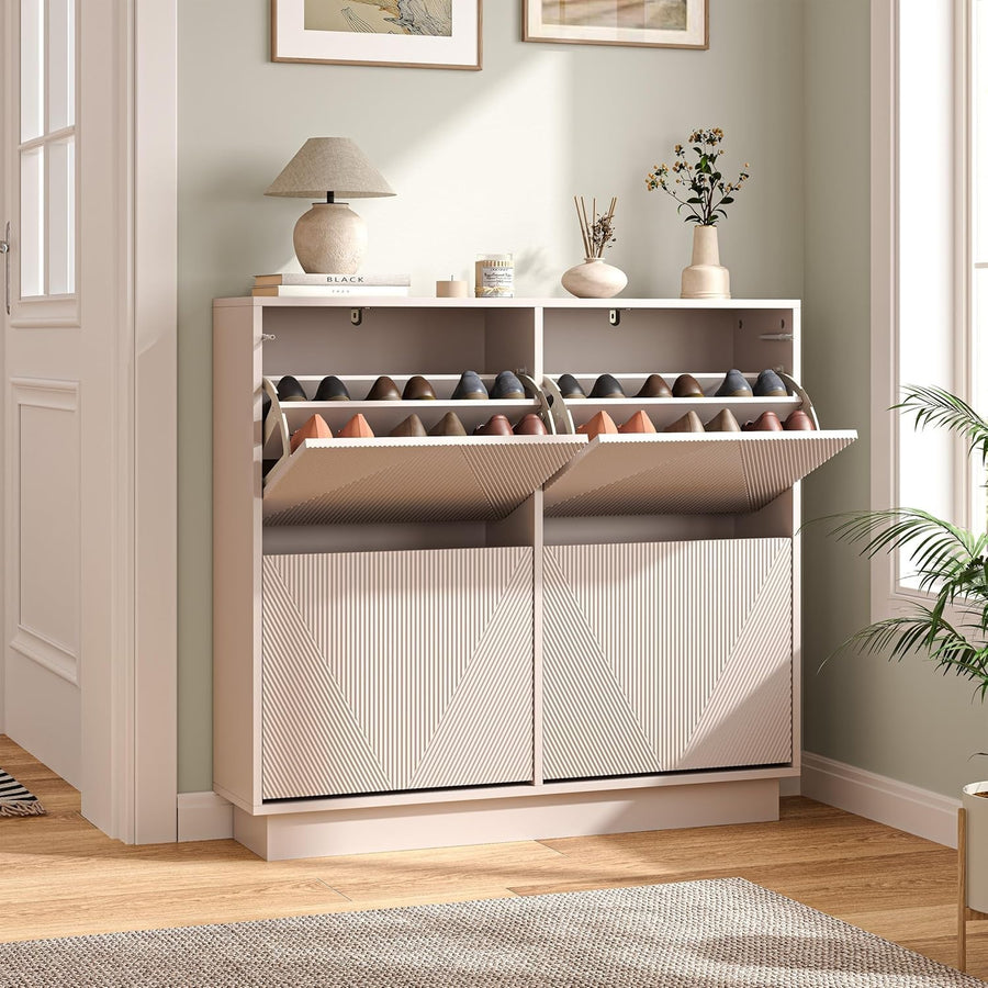 Cashmere Shoe Cabinet 4 Flip Drawers | Slim, Anti-Tip, 99cm Wide Storage