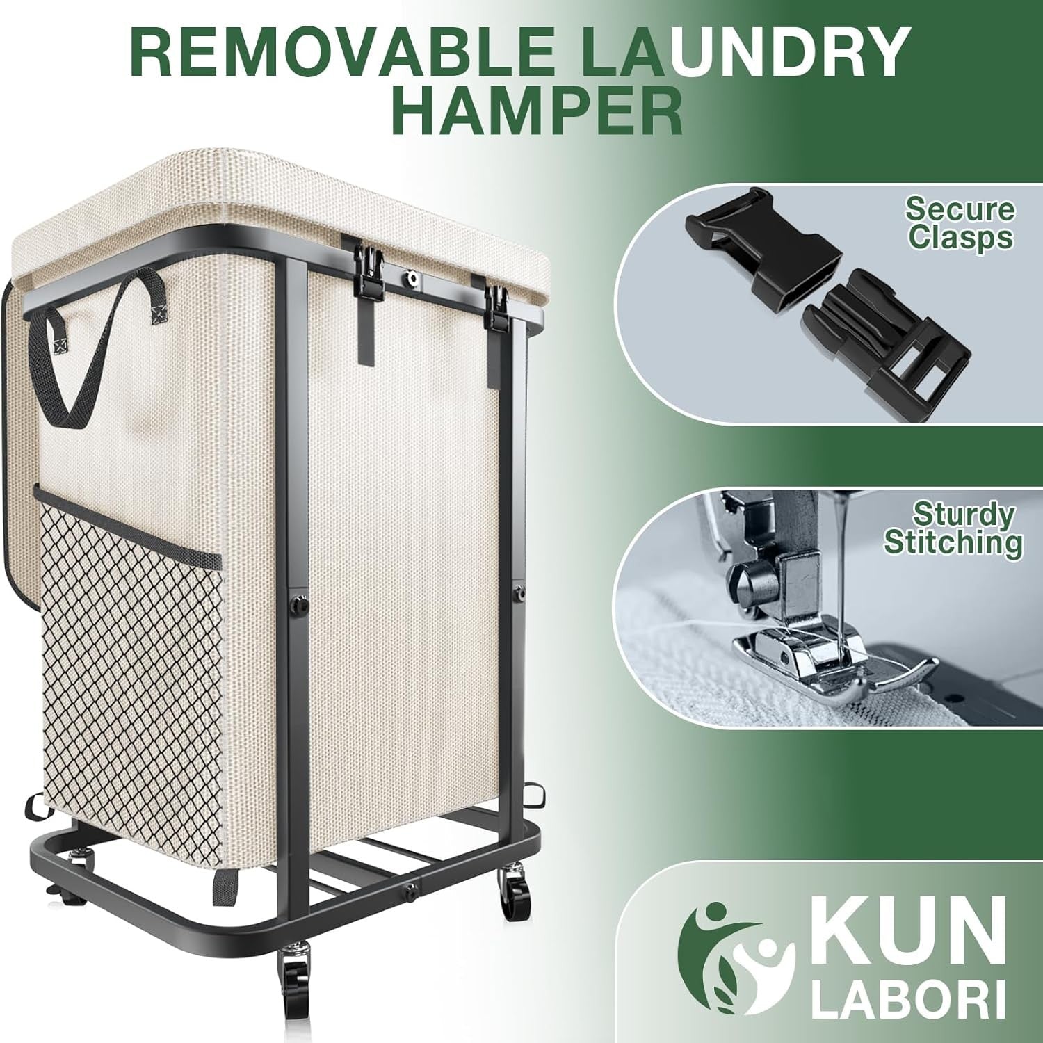 150L Large Rolling Laundry Hamper with Wheels Heavy Duty Laundry Cart White