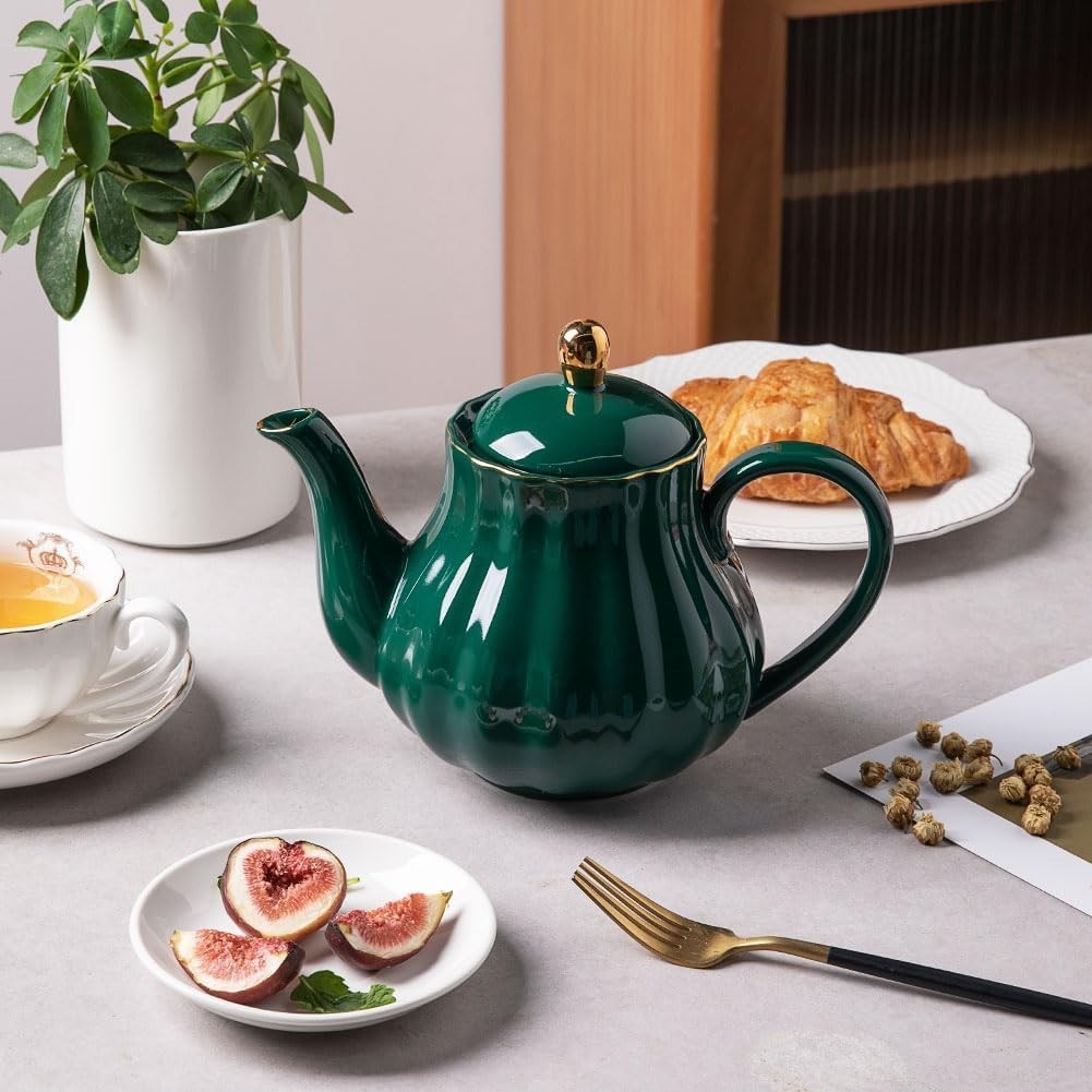 Ceramic Teapot 1100ml Tea Pot w Stainless Steel Infuser Jade Green